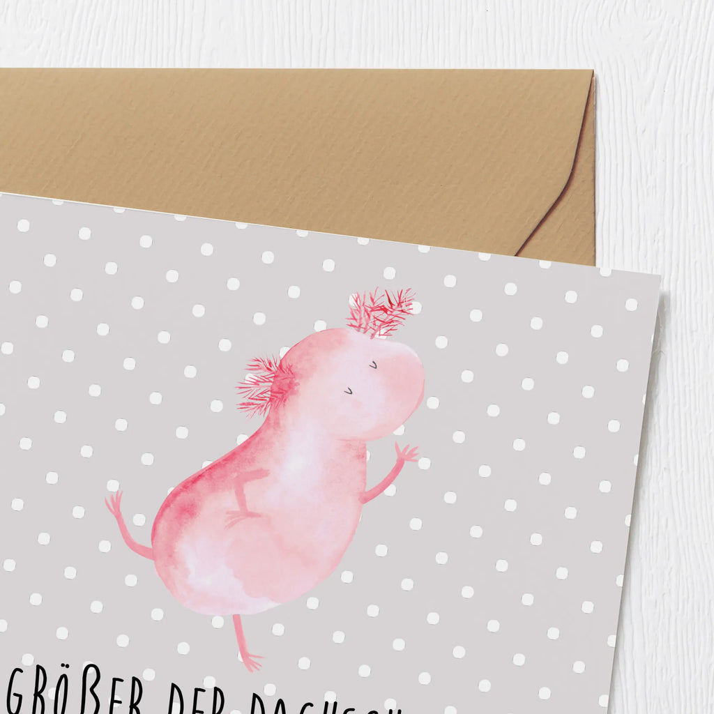 Deluxe Karte Axolotl Tanzen Karte, Grußkarte, Klappkarte, Einladungskarte, Glückwunschkarte, Hochzeitskarte, Geburtstagskarte, Hochwertige Grußkarte, Hochwertige Klappkarte, Axolotl, Molch, Axolot, Schwanzlurch, Lurch, Lurche, Dachschaden, Sterne, verrückt, Freundin, beste Freundin