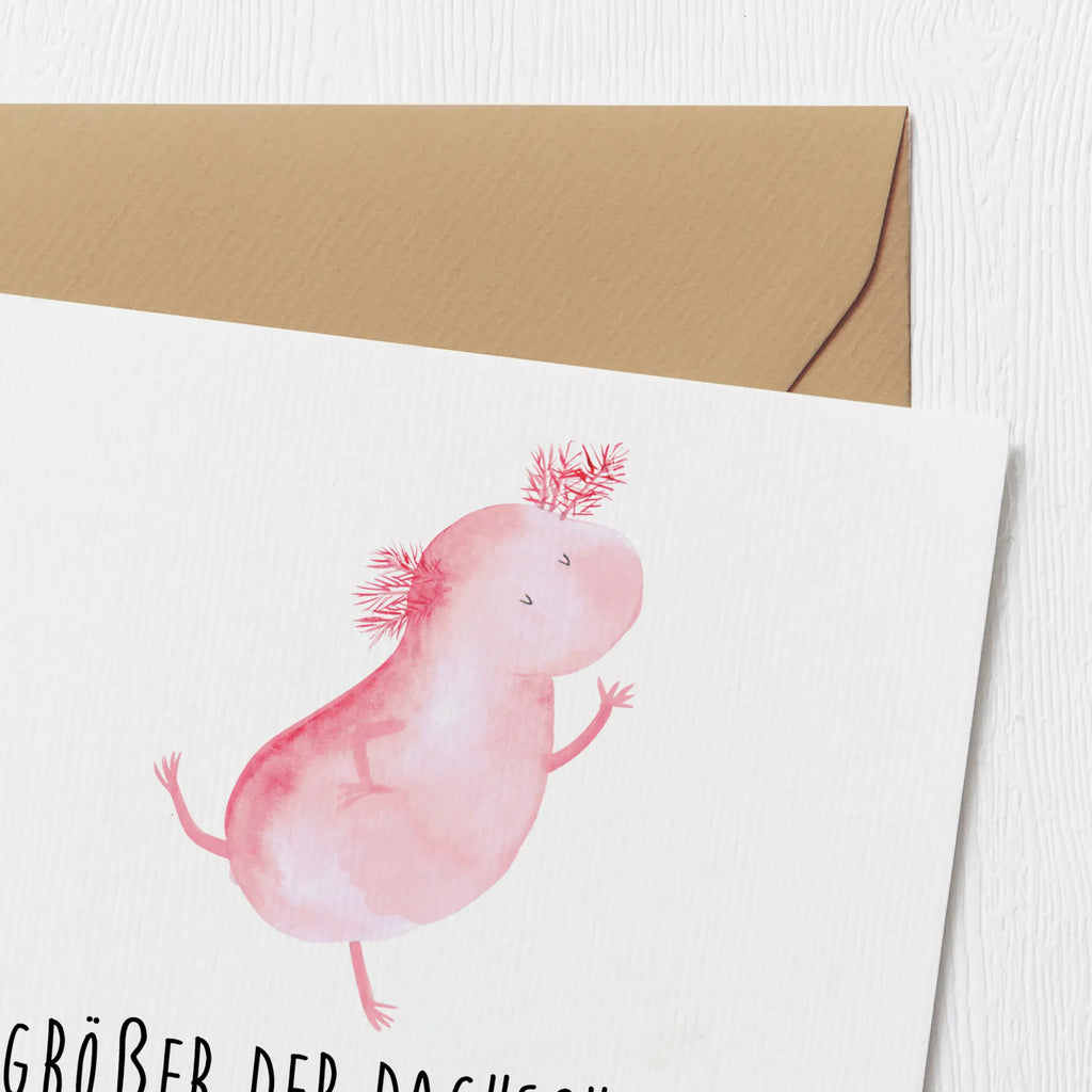 Deluxe Karte Axolotl Tanzen Karte, Grußkarte, Klappkarte, Einladungskarte, Glückwunschkarte, Hochzeitskarte, Geburtstagskarte, Hochwertige Grußkarte, Hochwertige Klappkarte, Axolotl, Molch, Axolot, Schwanzlurch, Lurch, Lurche, Dachschaden, Sterne, verrückt, Freundin, beste Freundin