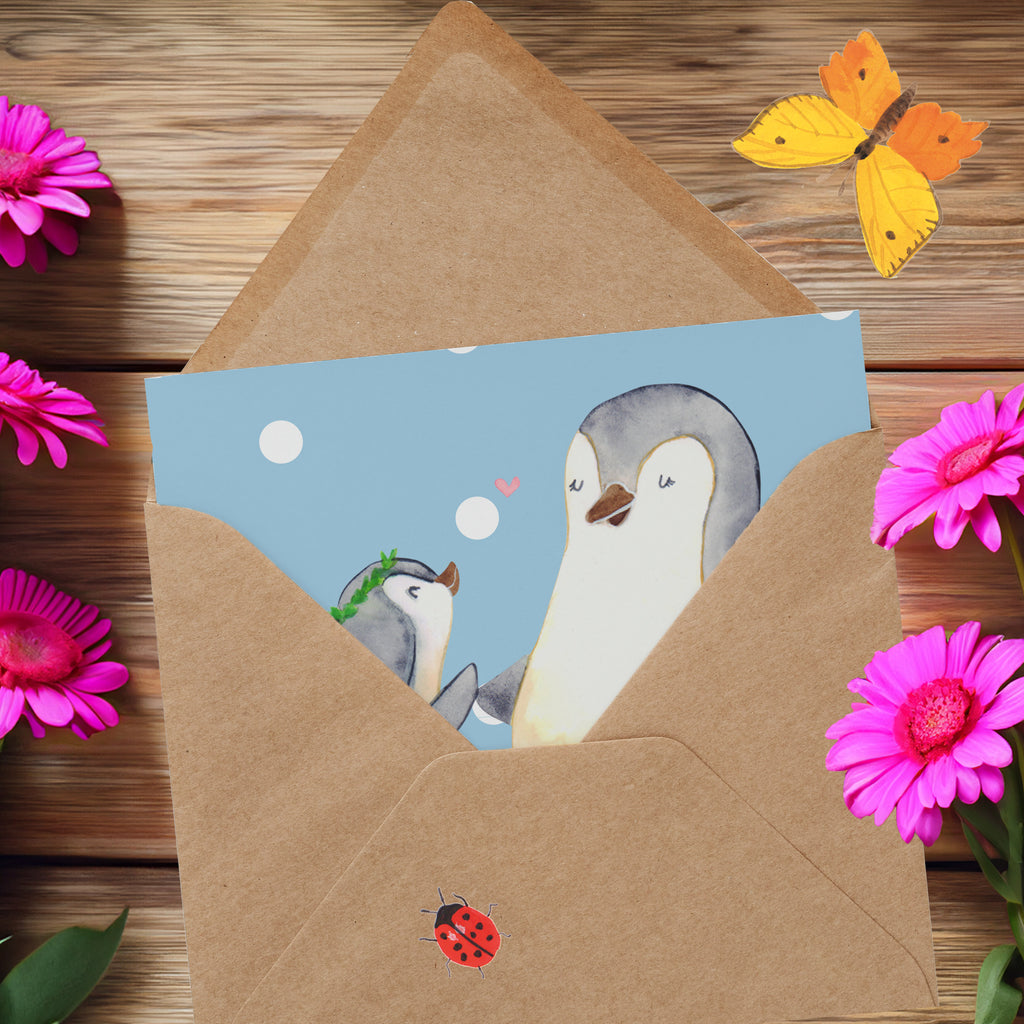 Deluxe Karte Pinguin mit Kind Karte, Grußkarte, Klappkarte, Einladungskarte, Glückwunschkarte, Hochzeitskarte, Geburtstagskarte, Hochwertige Grußkarte, Hochwertige Klappkarte, Familie, Vatertag, Muttertag, Bruder, Schwester, Mama, Papa, Oma, Opa, Geschenk, Mami, Mutti, Mutter, Geburststag