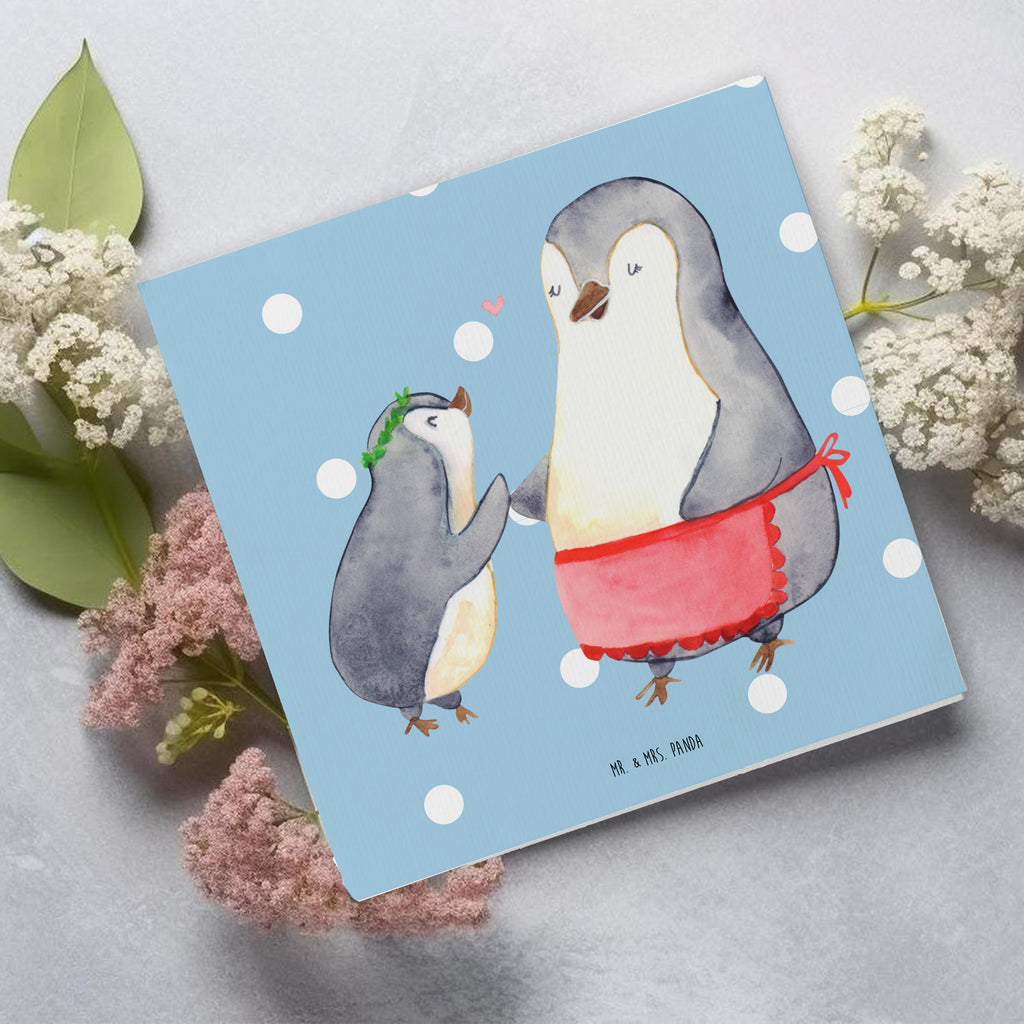 Deluxe Karte Pinguin mit Kind Karte, Grußkarte, Klappkarte, Einladungskarte, Glückwunschkarte, Hochzeitskarte, Geburtstagskarte, Hochwertige Grußkarte, Hochwertige Klappkarte, Familie, Vatertag, Muttertag, Bruder, Schwester, Mama, Papa, Oma, Opa, Geschenk, Mami, Mutti, Mutter, Geburststag