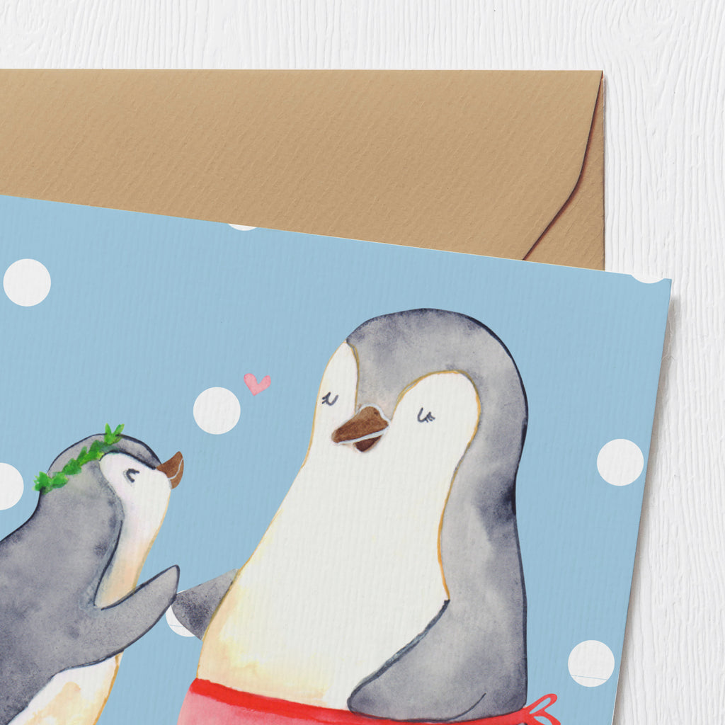 Deluxe Karte Pinguin mit Kind Karte, Grußkarte, Klappkarte, Einladungskarte, Glückwunschkarte, Hochzeitskarte, Geburtstagskarte, Hochwertige Grußkarte, Hochwertige Klappkarte, Familie, Vatertag, Muttertag, Bruder, Schwester, Mama, Papa, Oma, Opa, Geschenk, Mami, Mutti, Mutter, Geburststag