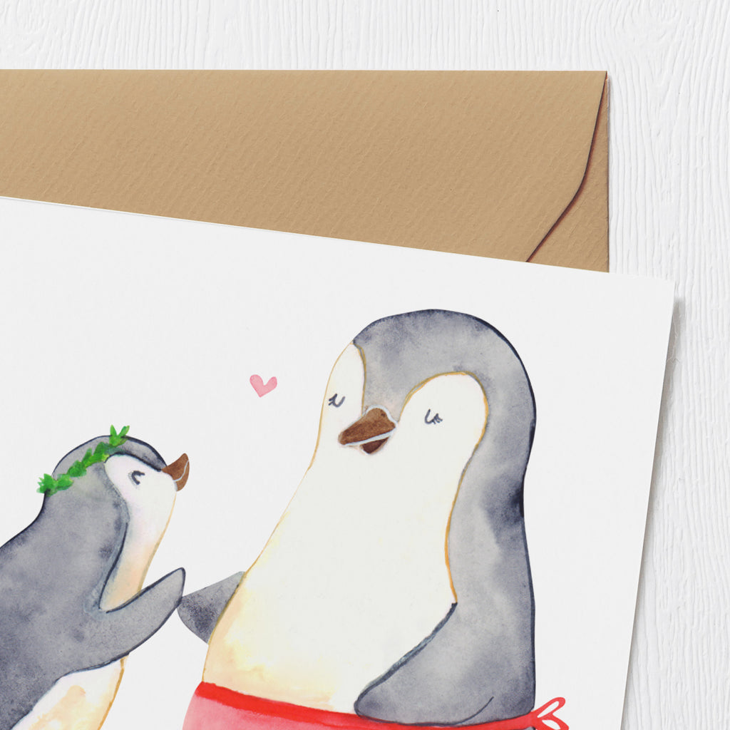 Deluxe Karte Pinguin mit Kind Karte, Grußkarte, Klappkarte, Einladungskarte, Glückwunschkarte, Hochzeitskarte, Geburtstagskarte, Hochwertige Grußkarte, Hochwertige Klappkarte, Familie, Vatertag, Muttertag, Bruder, Schwester, Mama, Papa, Oma, Opa, Geschenk, Mami, Mutti, Mutter, Geburststag