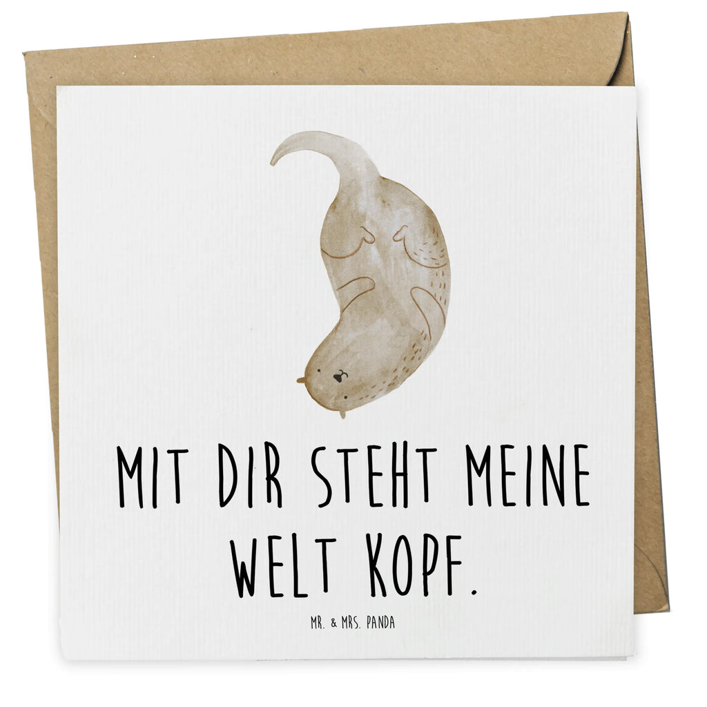 Deluxe Karte Otter Kopfüber Karte, Grußkarte, Klappkarte, Einladungskarte, Glückwunschkarte, Hochzeitskarte, Geburtstagskarte, Hochwertige Grußkarte, Hochwertige Klappkarte, Otter, Fischotter, Seeotter, Otter Seeotter See Otter