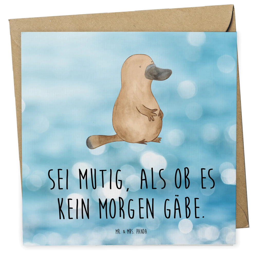 Deluxe Karte Schnabeltier Mut Karte, Grußkarte, Klappkarte, Einladungskarte, Glückwunschkarte, Hochzeitskarte, Geburtstagskarte, Hochwertige Grußkarte, Hochwertige Klappkarte, Meerestiere, Meer, Urlaub, Schnabeltier, Mut, mutig, Lebensweisheit, Schnabeltiere, Motivation, Training, Büro, Arbeit, Neuanfang, Neustart, Weltreise, Raodtrip