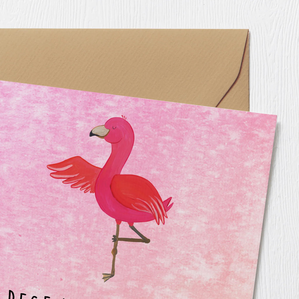 Deluxe Karte Flamingo Yoga Karte, Grußkarte, Klappkarte, Einladungskarte, Glückwunschkarte, Hochzeitskarte, Geburtstagskarte, Hochwertige Grußkarte, Hochwertige Klappkarte, Flamingo, Vogel, Yoga, Namaste, Achtsamkeit, Yoga-Übung, Entspannung, Ärger, Aufregen, Tiefenentspannung