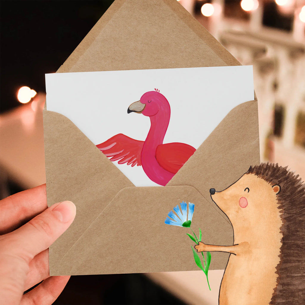 Deluxe Karte Flamingo Yoga Karte, Grußkarte, Klappkarte, Einladungskarte, Glückwunschkarte, Hochzeitskarte, Geburtstagskarte, Hochwertige Grußkarte, Hochwertige Klappkarte, Flamingo, Vogel, Yoga, Namaste, Achtsamkeit, Yoga-Übung, Entspannung, Ärger, Aufregen, Tiefenentspannung