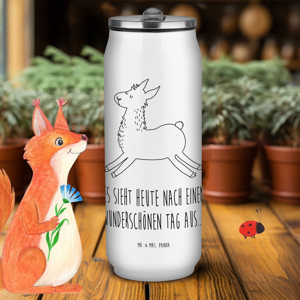 Getränkedosen Trinkflasche Lama Springen Getränkedose, Trinkflasche, Lama, Alpaka, Lamas, Lieblingstag, Happy day, fröhlich, Glück, Freundin, Liebeskummer, Neustart, guten Morgen, Start, Prüfung, Abitur