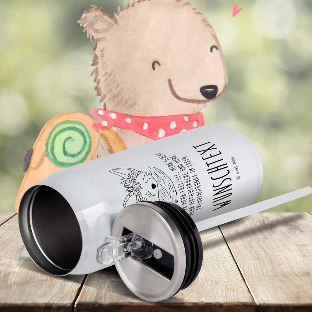 Personalisierte Getränkedosen Trinkflasche Wüstenfuchs Blumen Personalisierte Getränkedose, Personalisierte Trinkflasche, Trinkflasche mit Namen, Afrika, Wildtiere, Wüste, Wüstenfuchs, Blumen, Blumenkranz, Glücklich