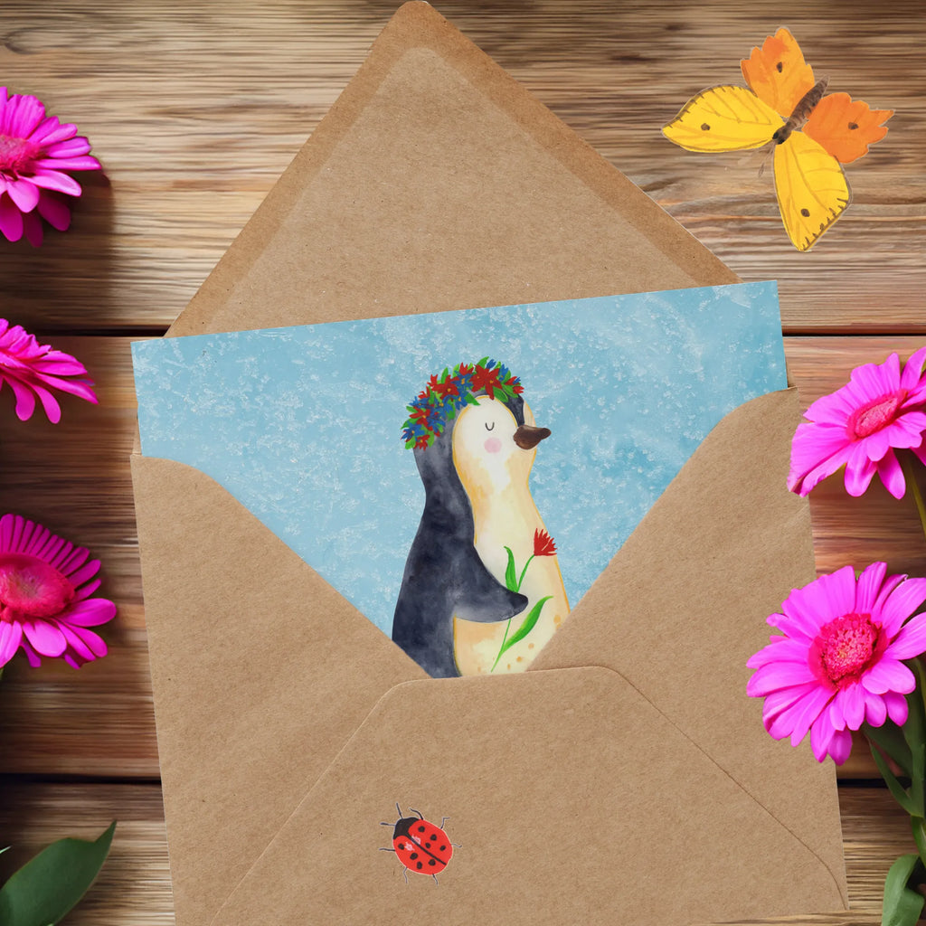 Personalisierte Deluxe Karte Pinguin Blumen Personalisierte Grußkarte, Personalisiertere Klappkarte, Personalisierte Einladungskarte, Personalisierte Glückwunschkarte, Personalisierte Hochzeitskarte, Personalisierte Geburtstagskarte, Grußkarte mit Namen, Grußkarte selber drucken, Grußkarte selbst gestalten, Grußkarte mit persönlichen Nachrichten, Grußkarte als Geldgeschenk, Grußkarten personalisiert, Personalisierte Karte, Pinguin, Pinguine, Blumenkranz, Universum, Leben, Wünsche, Ziele, Lebensziele, Motivation, Lebenslust, Liebeskummer, Geschenkidee