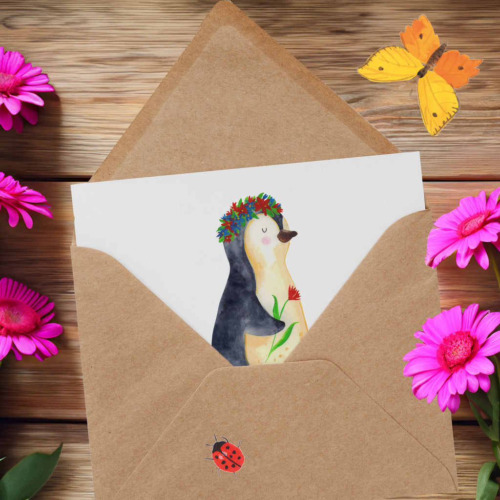 Personalisierte Deluxe Karte Pinguin Blumen Personalisierte Grußkarte, Personalisiertere Klappkarte, Personalisierte Einladungskarte, Personalisierte Glückwunschkarte, Personalisierte Hochzeitskarte, Personalisierte Geburtstagskarte, Grußkarte mit Namen, Grußkarte selber drucken, Grußkarte selbst gestalten, Grußkarte mit persönlichen Nachrichten, Grußkarte als Geldgeschenk, Grußkarten personalisiert, Personalisierte Karte, Pinguin, Pinguine, Blumenkranz, Universum, Leben, Wünsche, Ziele, Lebensziele, Motivation, Lebenslust, Liebeskummer, Geschenkidee