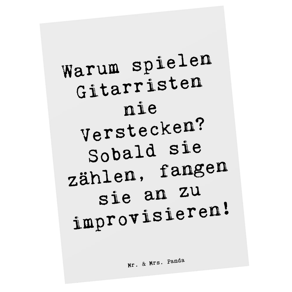 Postcard Saying Warum spielen Gitarristen nie Verstecken? Sobald sie zählen, fangen sie an zu improvisieren! Postkarte, Karte, Geschenkkarte, Grußkarte, Einladung, Ansichtskarte, Geburtstagskarte, Einladungskarte, Dankeskarte, Ansichtskarten, Einladung Geburtstag, Einladungskarten Geburtstag, Instrumente, Geschenke Musiker, Musikliebhaber
