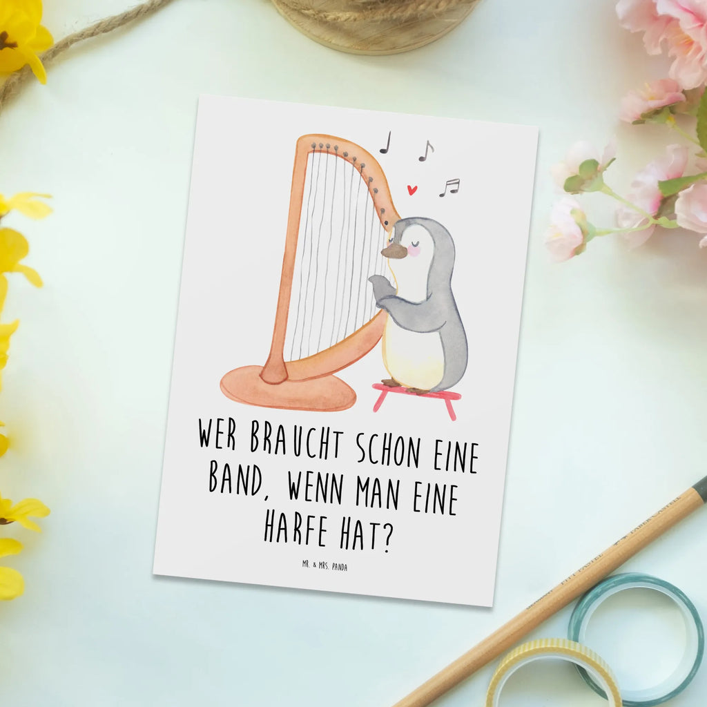 Postkarte Wer braucht schon eine Band, wenn man eine Harfe hat? Postkarte, Karte, Geschenkkarte, Grußkarte, Einladung, Ansichtskarte, Geburtstagskarte, Einladungskarte, Dankeskarte, Ansichtskarten, Einladung Geburtstag, Einladungskarten Geburtstag, Instrumente, Geschenke Musiker, Musikliebhaber