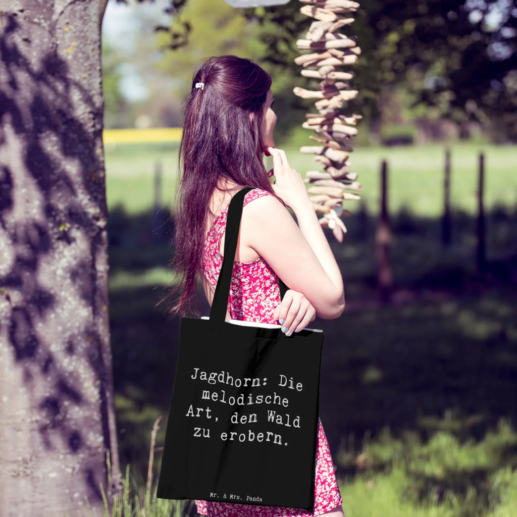 Tote bag Saying Jagdhorn: Die melodische Art, den Wald zu erobern. Beuteltasche, Beutel, Einkaufstasche, Jutebeutel, Stoffbeutel, Tasche, Shopper, Umhängetasche, Strandtasche, Schultertasche, Stofftasche, Tragetasche, Badetasche, Jutetasche, Einkaufstüte, Laptoptasche, Instrumente, Geschenke Musiker, Musikliebhaber