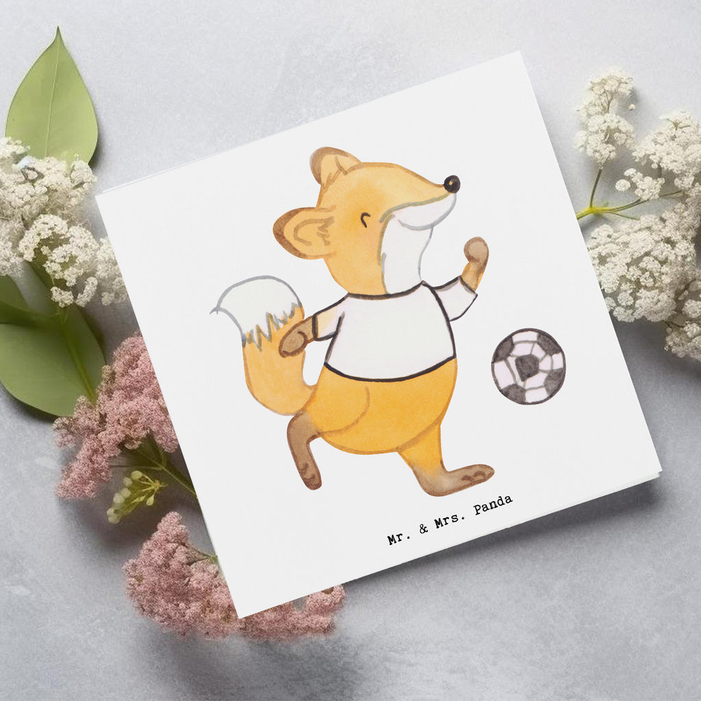 Deluxe Karte Fuchs Fußball spielen Karte, Grußkarte, Klappkarte, Einladungskarte, Glückwunschkarte, Hochzeitskarte, Geburtstagskarte, Hochwertige Grußkarte, Hochwertige Klappkarte, Geschenk, Sport, Sportart, Hobby, Schenken, Danke, Dankeschön, Auszeichnung, Gewinn, Sportler, Fußball, Soccer, Fußballer, Bolzen, Bolzplatz, Fußballerin