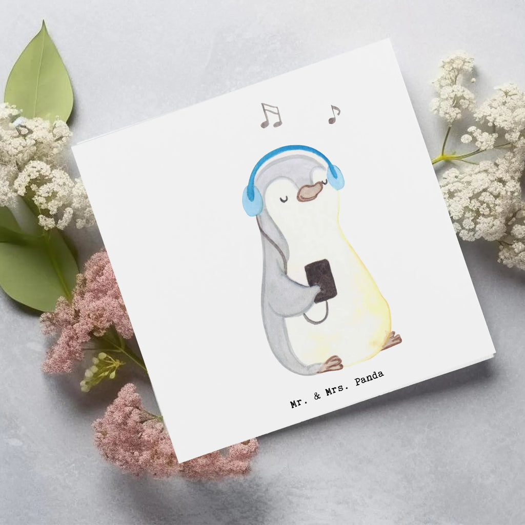 Deluxe Karte Pinguin Musik hören Karte, Grußkarte, Klappkarte, Einladungskarte, Glückwunschkarte, Hochzeitskarte, Geburtstagskarte, Hochwertige Grußkarte, Hochwertige Klappkarte, Geschenk, Sport, Sportart, Hobby, Schenken, Danke, Dankeschön, Auszeichnung, Gewinn, Sportler, Musik hören, Lieblingssong