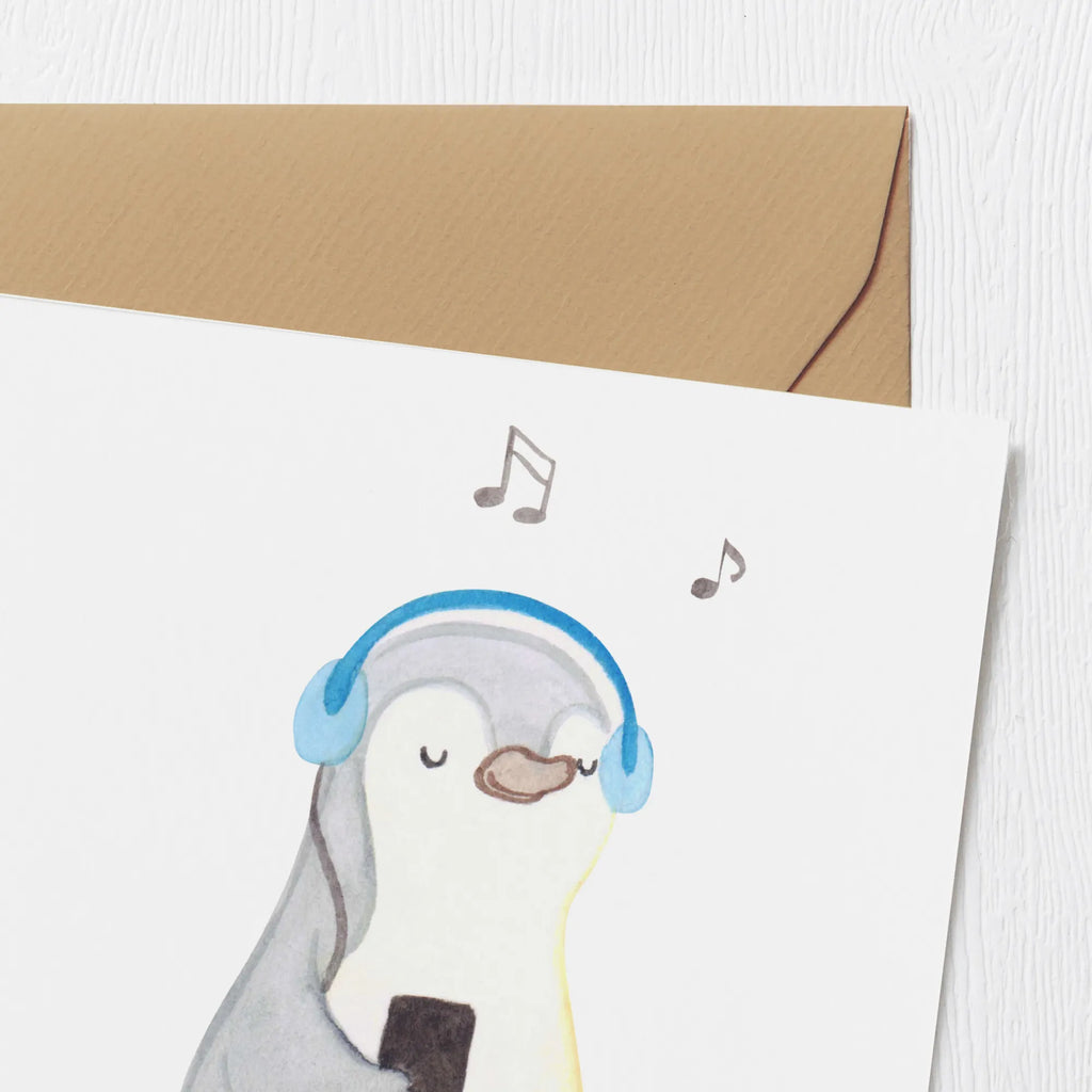 Deluxe Karte Pinguin Musik hören Karte, Grußkarte, Klappkarte, Einladungskarte, Glückwunschkarte, Hochzeitskarte, Geburtstagskarte, Hochwertige Grußkarte, Hochwertige Klappkarte, Geschenk, Sport, Sportart, Hobby, Schenken, Danke, Dankeschön, Auszeichnung, Gewinn, Sportler, Musik hören, Lieblingssong