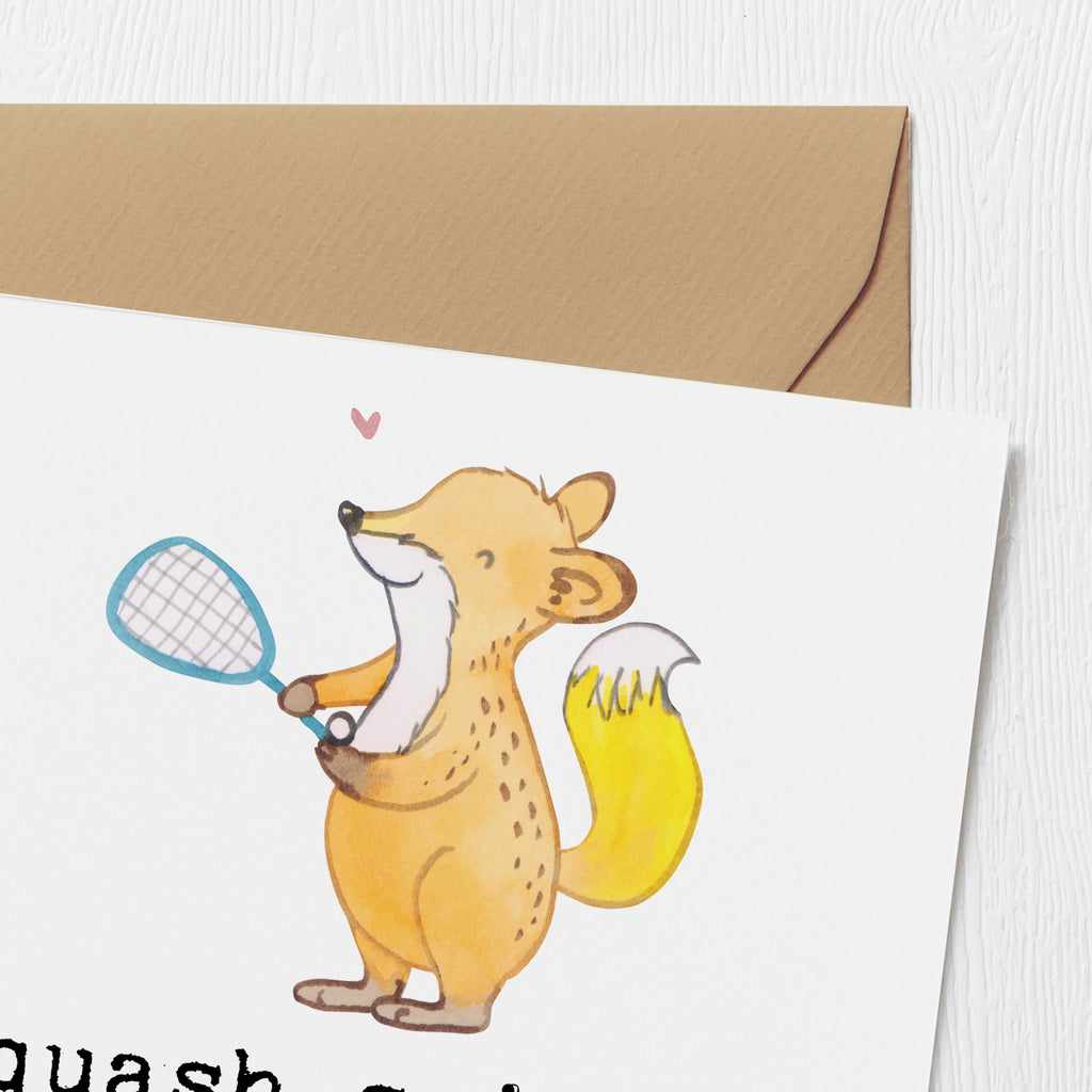 Deluxe Karte Fuchs Squash spielen Karte, Grußkarte, Klappkarte, Einladungskarte, Glückwunschkarte, Hochzeitskarte, Geburtstagskarte, Hochwertige Grußkarte, Hochwertige Klappkarte, Geschenk, Sport, Sportart, Hobby, Schenken, Danke, Dankeschön, Auszeichnung, Gewinn, Sportler, Squash spielen, Squashhalle, Ballsport