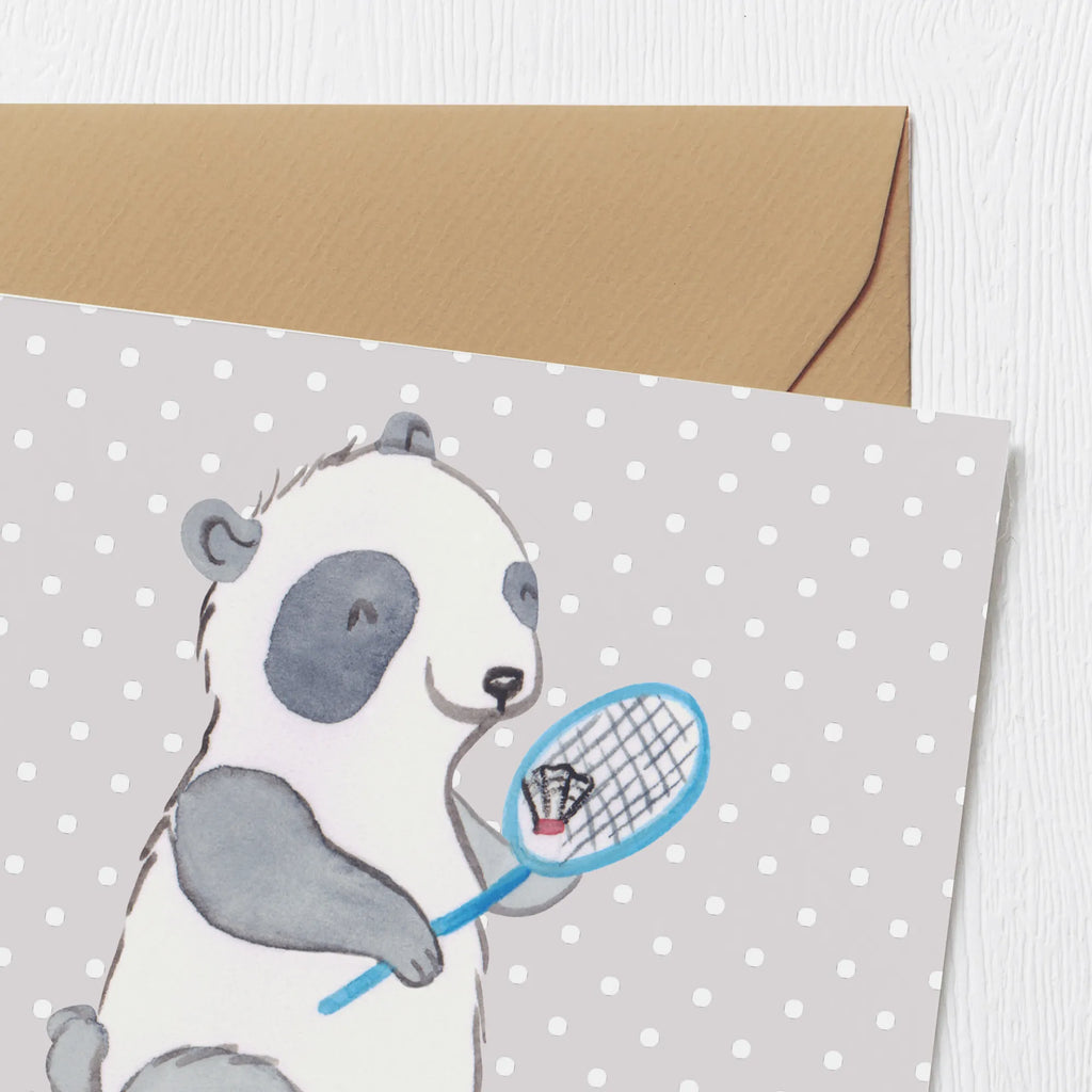 Deluxe Karte Panda Badminton Karte, Grußkarte, Klappkarte, Einladungskarte, Glückwunschkarte, Hochzeitskarte, Geburtstagskarte, Hochwertige Grußkarte, Hochwertige Klappkarte, Geschenk, Sport, Sportart, Hobby, Schenken, Danke, Dankeschön, Auszeichnung, Gewinn, Sportler, Badminton, Badminton spielen