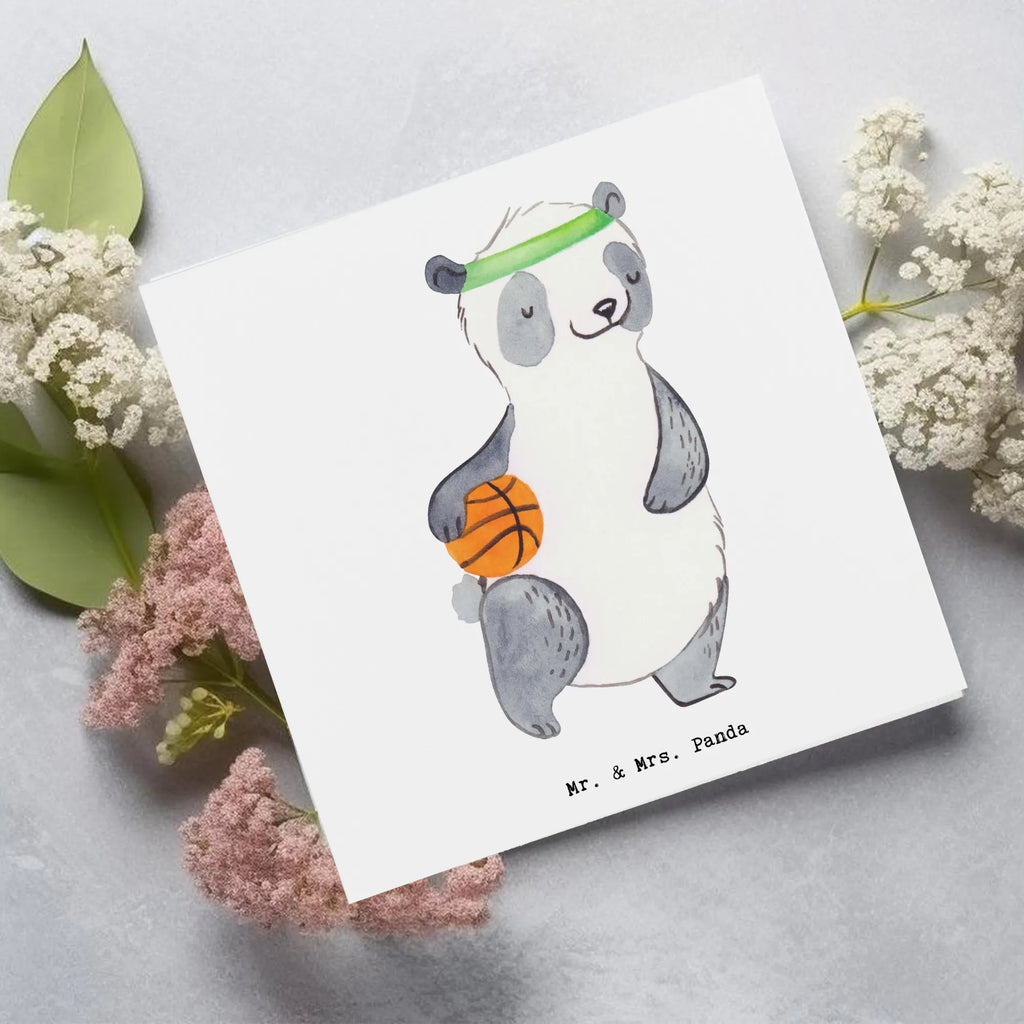 Deluxe Karte Panda Basketball Karte, Grußkarte, Klappkarte, Einladungskarte, Glückwunschkarte, Hochzeitskarte, Geburtstagskarte, Hochwertige Grußkarte, Hochwertige Klappkarte, Geschenk, Sport, Sportart, Hobby, Schenken, Danke, Dankeschön, Auszeichnung, Gewinn, Sportler, Basketball, Basketball Verein, Basketball Verband, Basketballplatz