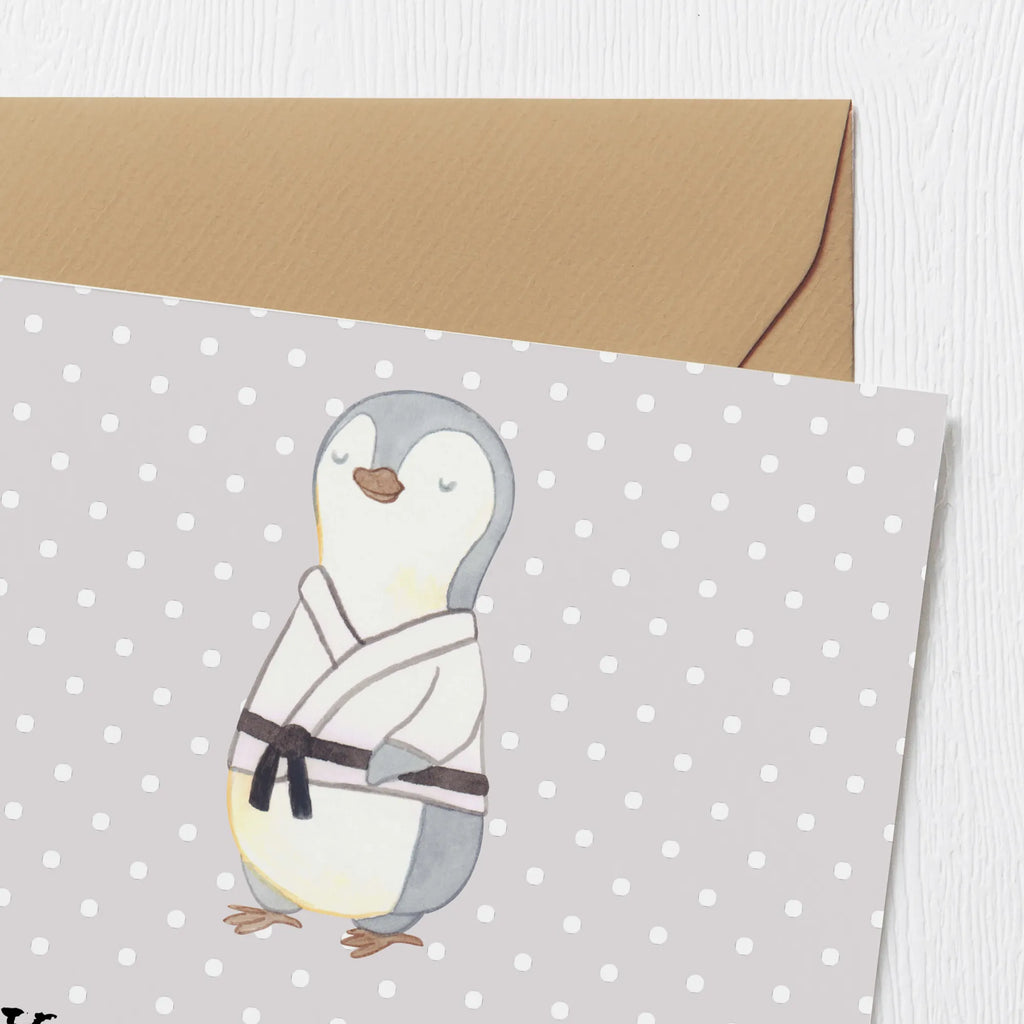 Deluxe Karte Pinguin Karate Karte, Grußkarte, Klappkarte, Einladungskarte, Glückwunschkarte, Hochzeitskarte, Geburtstagskarte, Hochwertige Grußkarte, Hochwertige Klappkarte, Geschenk, Sport, Sportart, Hobby, Schenken, Danke, Dankeschön, Auszeichnung, Gewinn, Sportler, Karate, Kampfsportart, Selbstverteidigung, Kampfkunst, Karate Verein