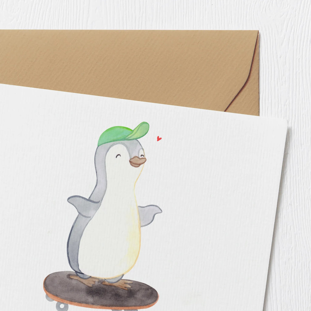 Personalisierte Deluxe Karte Pinguin Skateboarden Personalisierte Grußkarte, Personalisiertere Klappkarte, Personalisierte Einladungskarte, Personalisierte Glückwunschkarte, Personalisierte Hochzeitskarte, Personalisierte Geburtstagskarte, Grußkarte mit Namen, Grußkarte selber drucken, Grußkarte selbst gestalten, Grußkarte mit persönlichen Nachrichten, Grußkarte als Geldgeschenk, Grußkarten personalisiert, Personalisierte Karte, Geschenk, Sport, Sportart, Hobby, Schenken, Danke, Dankeschön, Auszeichnung, Gewinn, Sportler, Skateboarden, Skateboard fahren, Skaten, Skateboard, Skateplatz