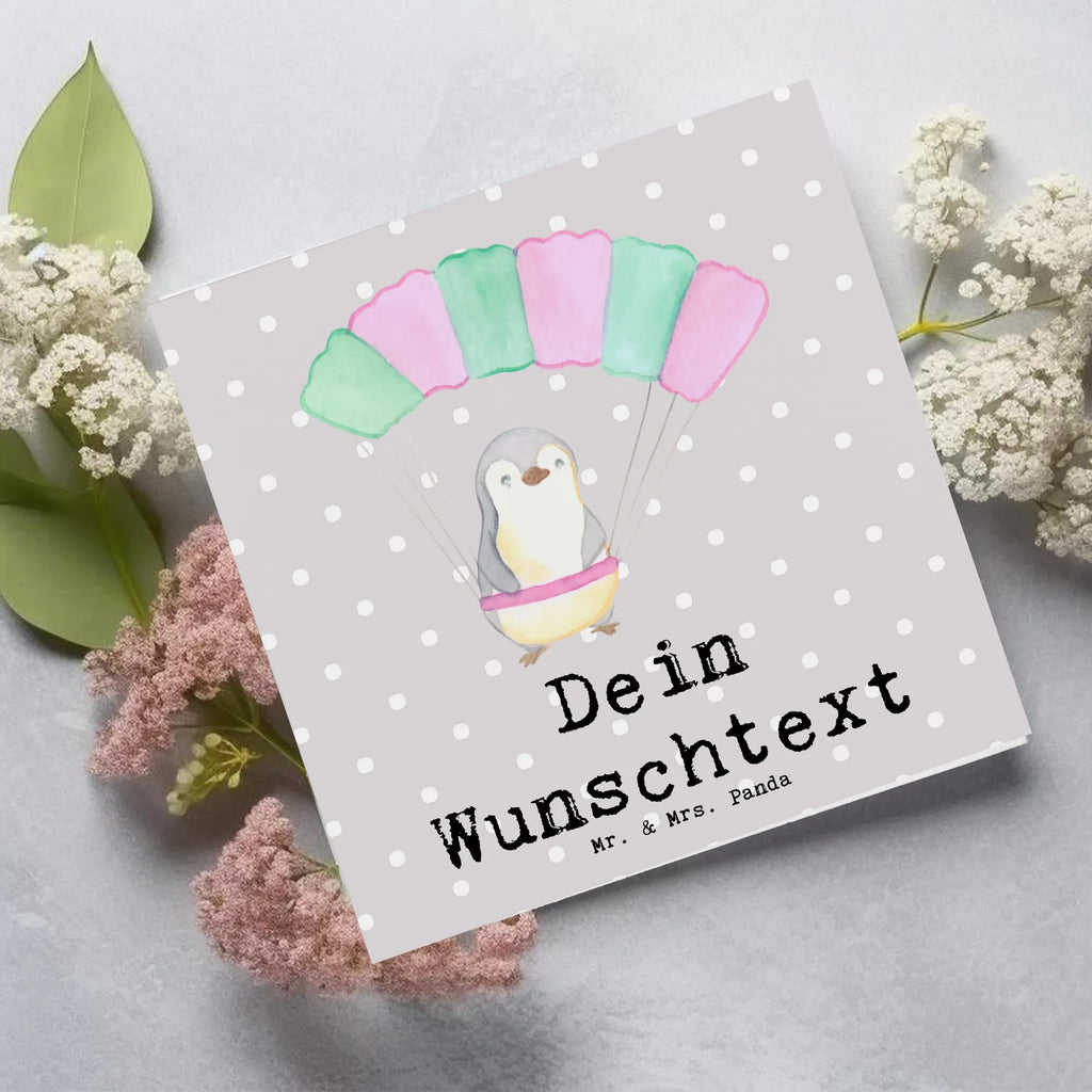 Personalisierte Deluxe Karte Pinguin Fallschirm springen Personalisierte Grußkarte, Personalisiertere Klappkarte, Personalisierte Einladungskarte, Personalisierte Glückwunschkarte, Personalisierte Hochzeitskarte, Personalisierte Geburtstagskarte, Grußkarte mit Namen, Grußkarte selber drucken, Grußkarte selbst gestalten, Grußkarte mit persönlichen Nachrichten, Grußkarte als Geldgeschenk, Grußkarten personalisiert, Personalisierte Karte, Geschenk, Sport, Sportart, Hobby, Schenken, Danke, Dankeschön, Auszeichnung, Gewinn, Sportler, Fallschirmspringen, Skydive, Fallschirmsprung