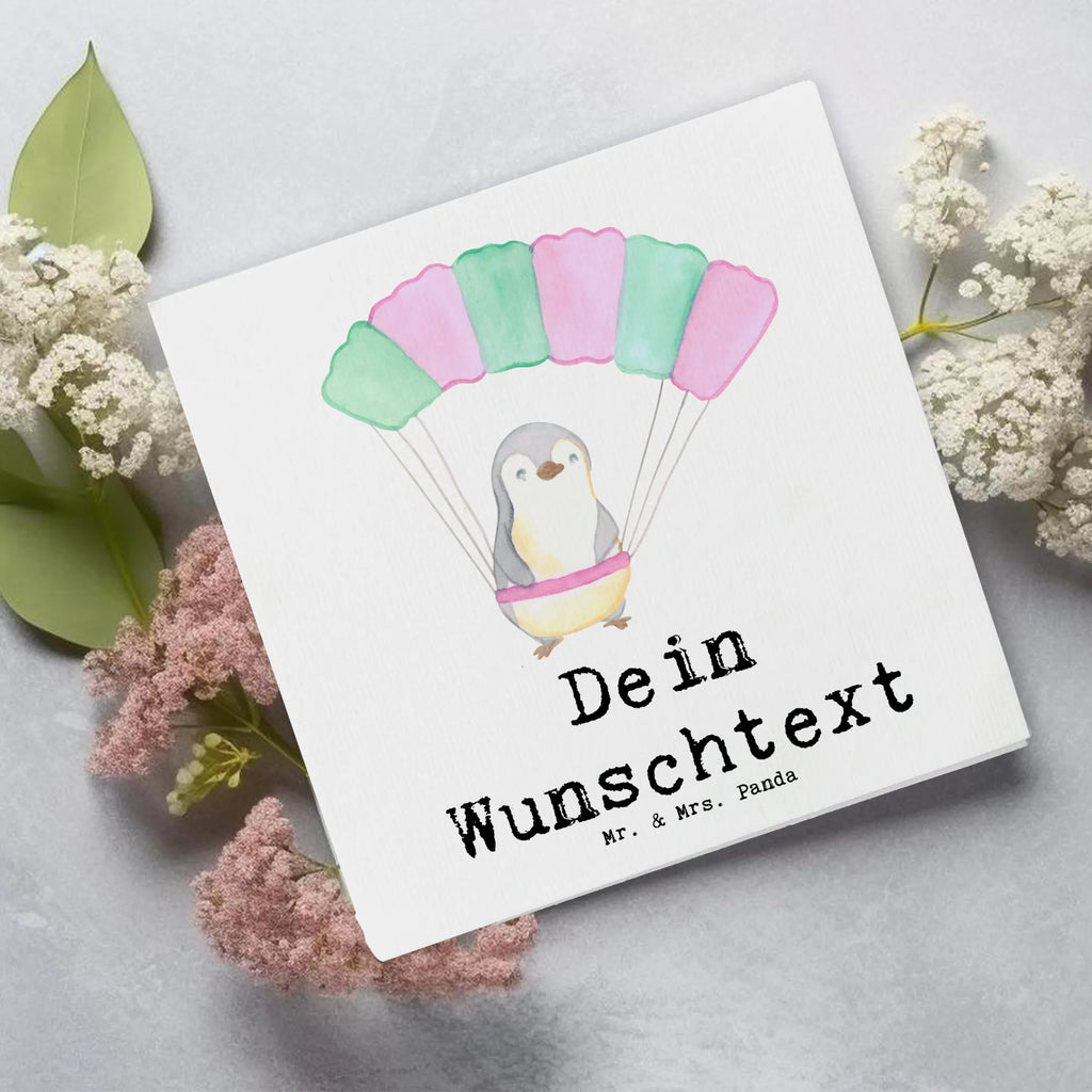 Personalisierte Deluxe Karte Pinguin Fallschirm springen Personalisierte Grußkarte, Personalisiertere Klappkarte, Personalisierte Einladungskarte, Personalisierte Glückwunschkarte, Personalisierte Hochzeitskarte, Personalisierte Geburtstagskarte, Grußkarte mit Namen, Grußkarte selber drucken, Grußkarte selbst gestalten, Grußkarte mit persönlichen Nachrichten, Grußkarte als Geldgeschenk, Grußkarten personalisiert, Personalisierte Karte, Geschenk, Sport, Sportart, Hobby, Schenken, Danke, Dankeschön, Auszeichnung, Gewinn, Sportler, Fallschirmspringen, Skydive, Fallschirmsprung