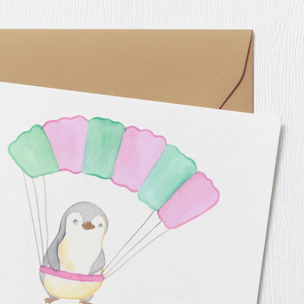 Personalisierte Deluxe Karte Pinguin Fallschirm springen Personalisierte Grußkarte, Personalisiertere Klappkarte, Personalisierte Einladungskarte, Personalisierte Glückwunschkarte, Personalisierte Hochzeitskarte, Personalisierte Geburtstagskarte, Grußkarte mit Namen, Grußkarte selber drucken, Grußkarte selbst gestalten, Grußkarte mit persönlichen Nachrichten, Grußkarte als Geldgeschenk, Grußkarten personalisiert, Personalisierte Karte, Geschenk, Sport, Sportart, Hobby, Schenken, Danke, Dankeschön, Auszeichnung, Gewinn, Sportler, Fallschirmspringen, Skydive, Fallschirmsprung