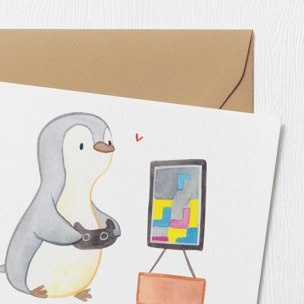 Personalisierte Deluxe Karte Pinguin Zocken Personalisierte Grußkarte, Personalisiertere Klappkarte, Personalisierte Einladungskarte, Personalisierte Glückwunschkarte, Personalisierte Hochzeitskarte, Personalisierte Geburtstagskarte, Grußkarte mit Namen, Grußkarte selber drucken, Grußkarte selbst gestalten, Grußkarte mit persönlichen Nachrichten, Grußkarte als Geldgeschenk, Grußkarten personalisiert, Personalisierte Karte, Geschenk, Sport, Sportart, Hobby, Schenken, Danke, Dankeschön, Auszeichnung, Gewinn, Sportler, Zocken, Gaming, Videospiele, Videogames