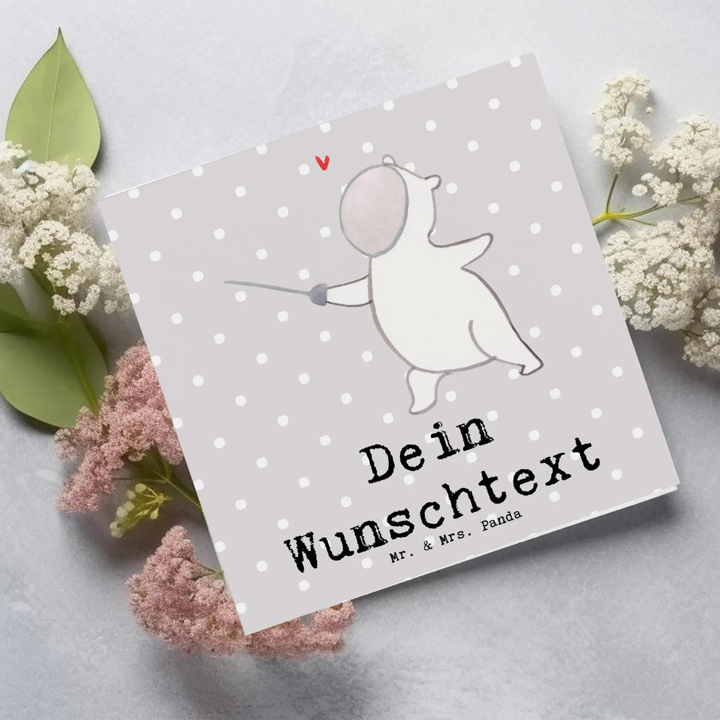 Personalisierte Deluxe Karte Panda Fechten Personalisierte Grußkarte, Personalisiertere Klappkarte, Personalisierte Einladungskarte, Personalisierte Glückwunschkarte, Personalisierte Hochzeitskarte, Personalisierte Geburtstagskarte, Grußkarte mit Namen, Grußkarte selber drucken, Grußkarte selbst gestalten, Grußkarte mit persönlichen Nachrichten, Grußkarte als Geldgeschenk, Grußkarten personalisiert, Personalisierte Karte, Geschenk, Sport, Sportart, Hobby, Schenken, Danke, Dankeschön, Auszeichnung, Gewinn, Sportler, Fechten, Fechter Bund, Fecht Verein, Fecht Club