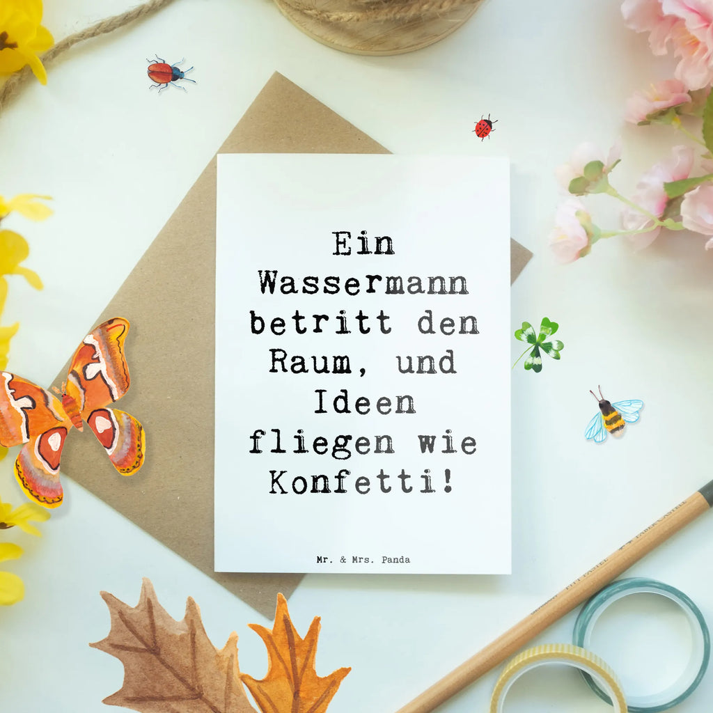 Grußkarte Ein Wassermann betritt den Raum, und Ideen fliegen wie Konfetti! Grußkarte, Klappkarte, Einladungskarte, Glückwunschkarte, Hochzeitskarte, Geburtstagskarte, Karte, Ansichtskarten, Tierkreiszeichen, Sternzeichen, Horoskop, Astrologie, Aszendent