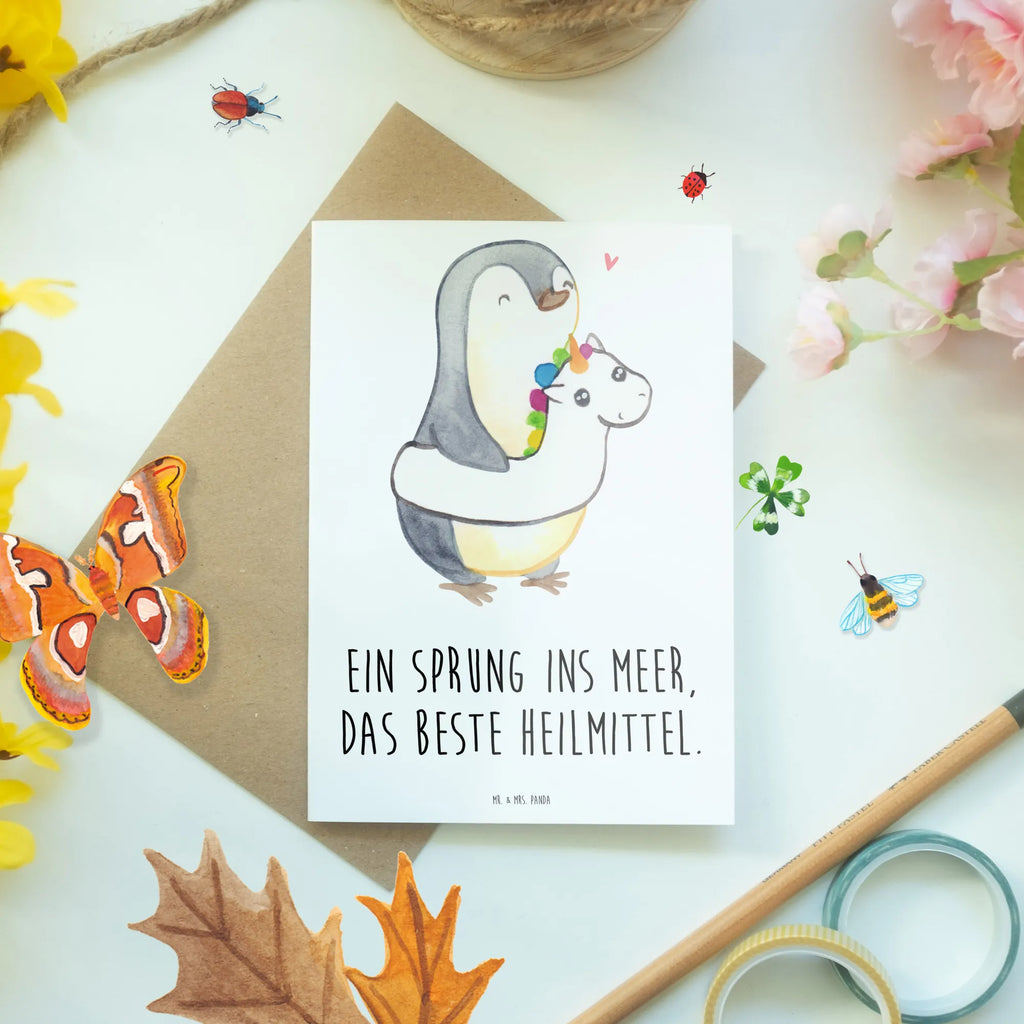 Greetings card Ein Sprung ins Meer, das beste Heilmittel. Grußkarte, Klappkarte, Einladungskarte, Glückwunschkarte, Hochzeitskarte, Geburtstagskarte, Karte, Ansichtskarten, Sommer, Sommermotive, Urlaubsmotive, Produkte für Urlauber, Sommer Produkte