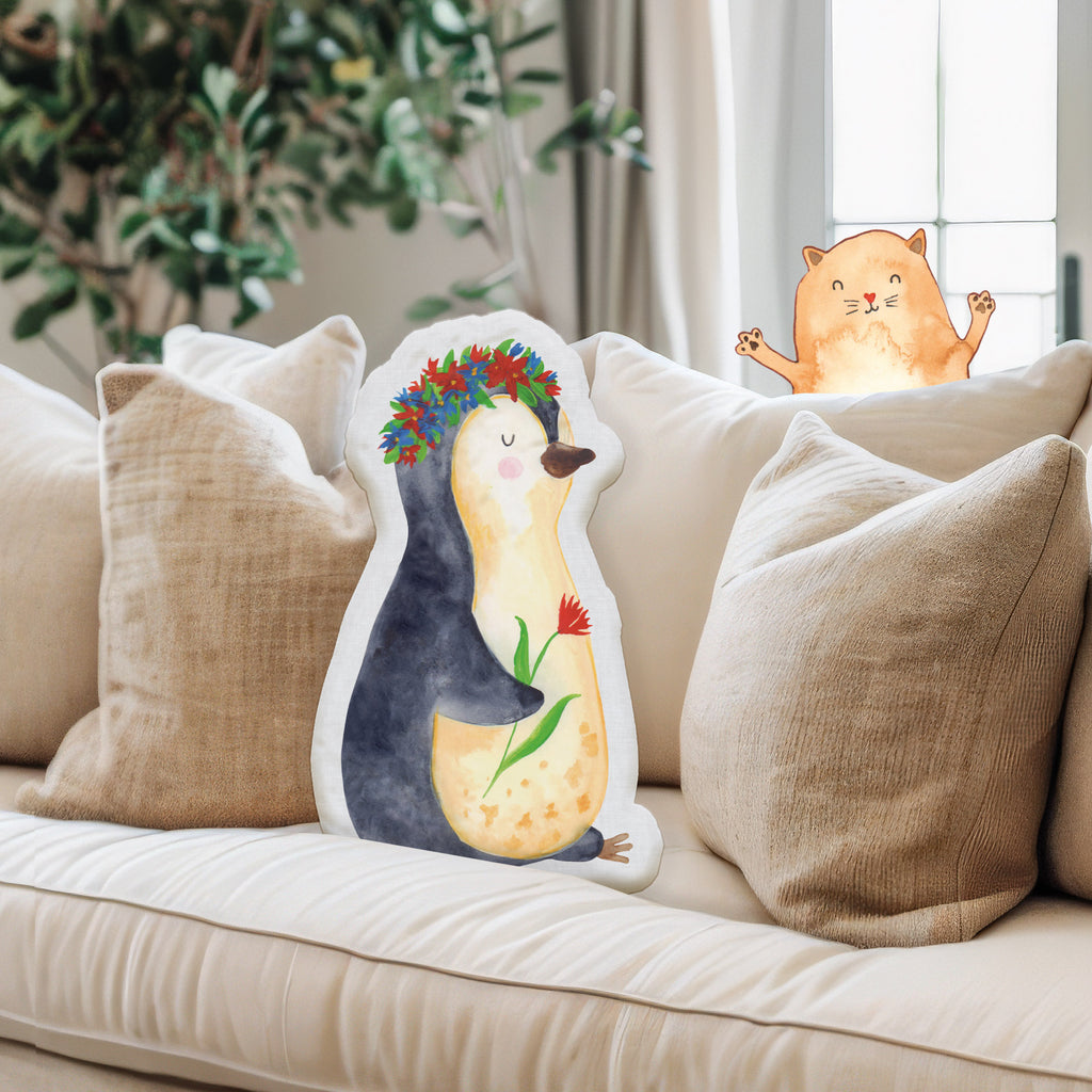 Kissen Kuscheltier Pinguin Blumen Tierkissen, Kuscheltier, Plüschtier, Pinguin, Pinguine, Blumenkranz, Universum, Leben, Wünsche, Ziele, Lebensziele, Motivation, Lebenslust, Liebeskummer, Geschenkidee