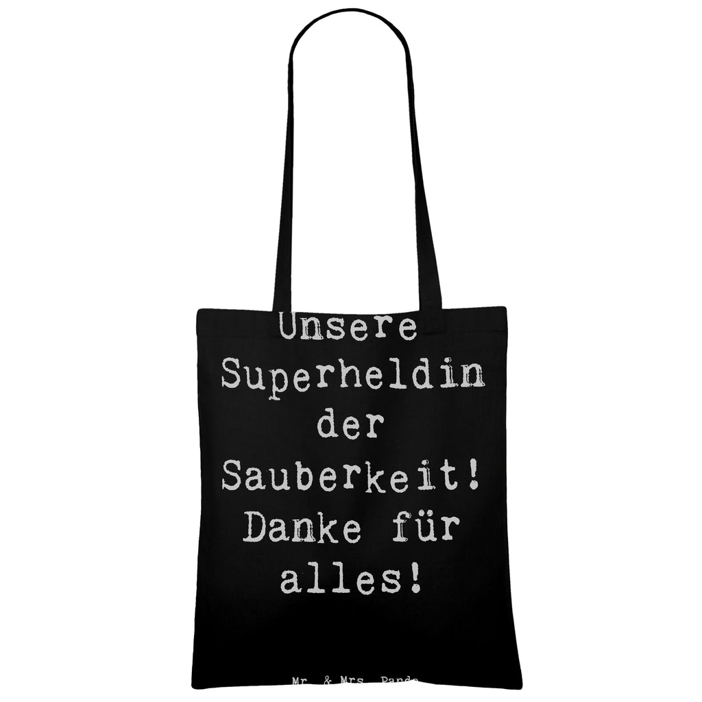 Tragetasche Unsere Superheldin der Sauberkeit! Danke für alles! Beuteltasche, Beutel, Einkaufstasche, Jutebeutel, Stoffbeutel, Tasche, Shopper, Umhängetasche, Strandtasche, Schultertasche, Stofftasche, Tragetasche, Badetasche, Jutetasche, Einkaufstüte, Laptoptasche