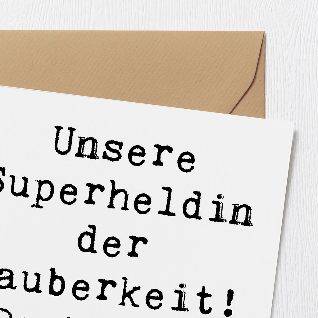 Deluxe Karte Unsere Superheldin der Sauberkeit! Danke für alles! Karte, Grußkarte, Klappkarte, Einladungskarte, Glückwunschkarte, Hochzeitskarte, Geburtstagskarte, Hochwertige Grußkarte, Hochwertige Klappkarte