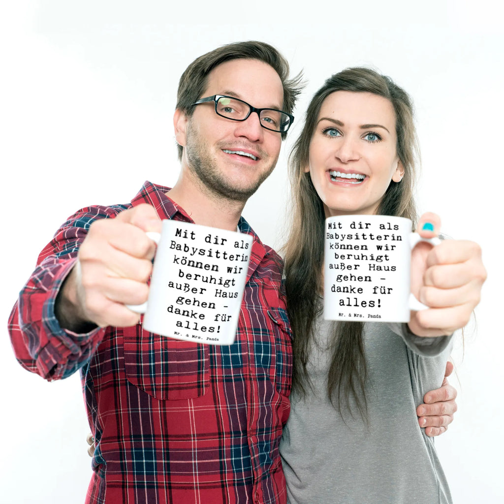 Tasse Mit dir als Babysitterin können wir beruhigt außer Haus gehen - danke für alles! Tasse, Kaffeetasse, Teetasse, Becher, Kaffeebecher, Teebecher, Keramiktasse, Porzellantasse, Büro Tasse, Geschenk Tasse, Tasse Sprüche, Tasse Motive, Kaffeetassen, Tasse bedrucken, Designer Tasse, Cappuccino Tassen, Schöne Teetassen