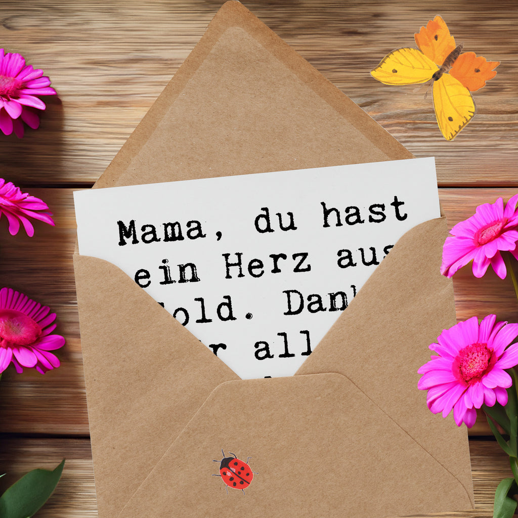 Deluxe Karte Mama, du hast ein Herz aus Gold. Danke für alles, was du für mich getan hast! Karte, Grußkarte, Klappkarte, Einladungskarte, Glückwunschkarte, Hochzeitskarte, Geburtstagskarte, Hochwertige Grußkarte, Hochwertige Klappkarte