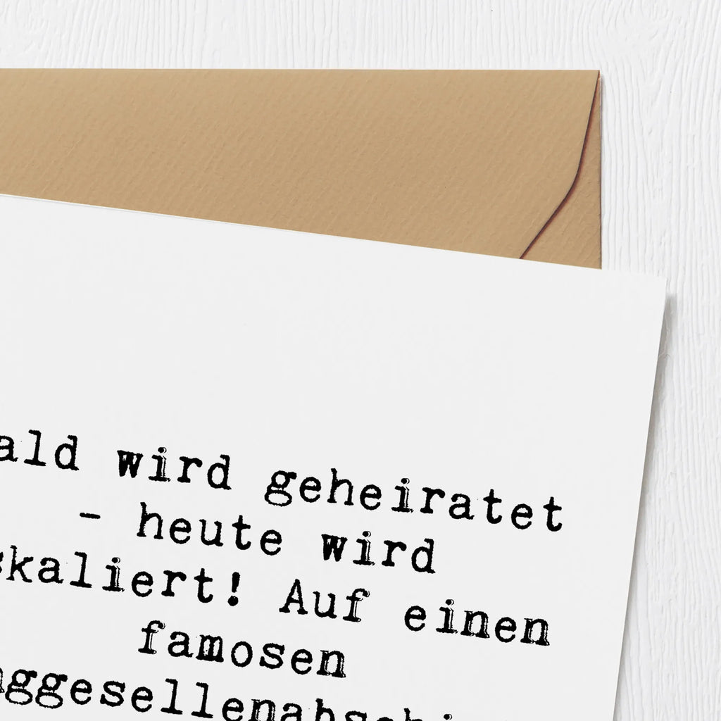 Deluxe Karte Bald wird geheiratet - heute wird eskaliert! Auf einen famosen Junggesellenabschied! Karte, Grußkarte, Klappkarte, Einladungskarte, Glückwunschkarte, Hochzeitskarte, Geburtstagskarte, Hochwertige Grußkarte, Hochwertige Klappkarte, Hochzeit, Hochzeitsgeschenk, Ehe, Hochzeitsfeier, Trauung, Trauungsgeschenk, Verlobungsfeier, Verlobungsgeschenk, Hochzeitsgeschenkideen, Hochzeitsgeschenke für Brautpaar