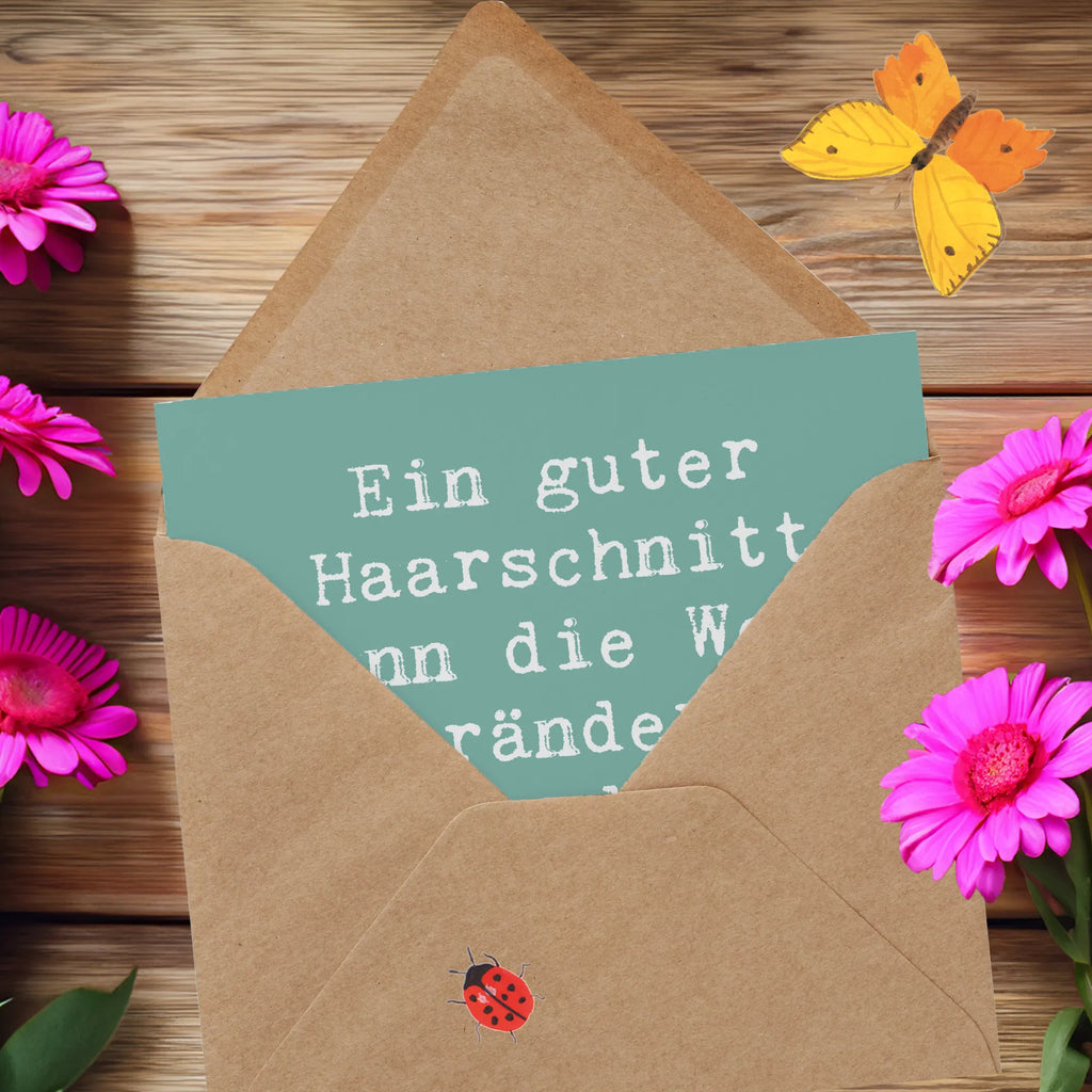 Deluxe Karte Ein guter Haarschnitt kann die Welt verändern. Danke, dass du das möglich machst! Karte, Grußkarte, Klappkarte, Einladungskarte, Glückwunschkarte, Hochzeitskarte, Geburtstagskarte, Hochwertige Grußkarte, Hochwertige Klappkarte