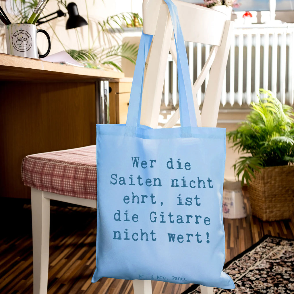 Tote bag Saying Wer die Saiten nicht ehrt, ist die Gitarre nicht wert! Beuteltasche, Beutel, Einkaufstasche, Jutebeutel, Stoffbeutel, Tasche, Shopper, Umhängetasche, Strandtasche, Schultertasche, Stofftasche, Tragetasche, Badetasche, Jutetasche, Einkaufstüte, Laptoptasche, Instrumente, Geschenke Musiker, Musikliebhaber