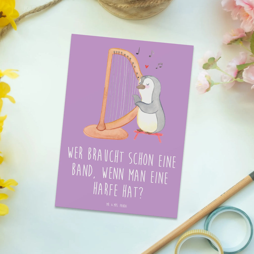 Postkarte Wer braucht schon eine Band, wenn man eine Harfe hat? Postkarte, Karte, Geschenkkarte, Grußkarte, Einladung, Ansichtskarte, Geburtstagskarte, Einladungskarte, Dankeskarte, Ansichtskarten, Einladung Geburtstag, Einladungskarten Geburtstag, Instrumente, Geschenke Musiker, Musikliebhaber