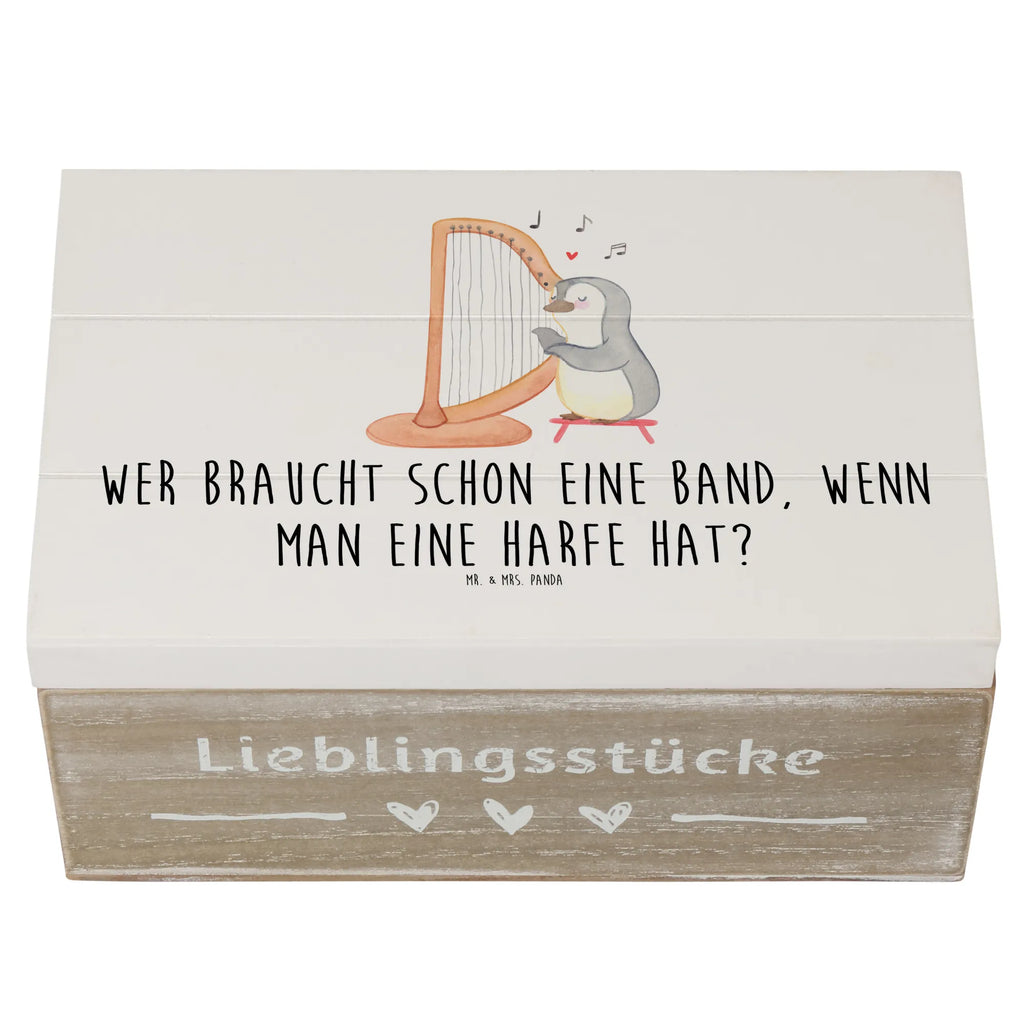 Holzkiste Wer braucht schon eine Band, wenn man eine Harfe hat? Holzkiste, Kiste, Schatzkiste, Truhe, Schatulle, XXL, Erinnerungsbox, Erinnerungskiste, Dekokiste, Aufbewahrungsbox, Geschenkbox, Geschenkdose, Instrumente, Geschenke Musiker, Musikliebhaber