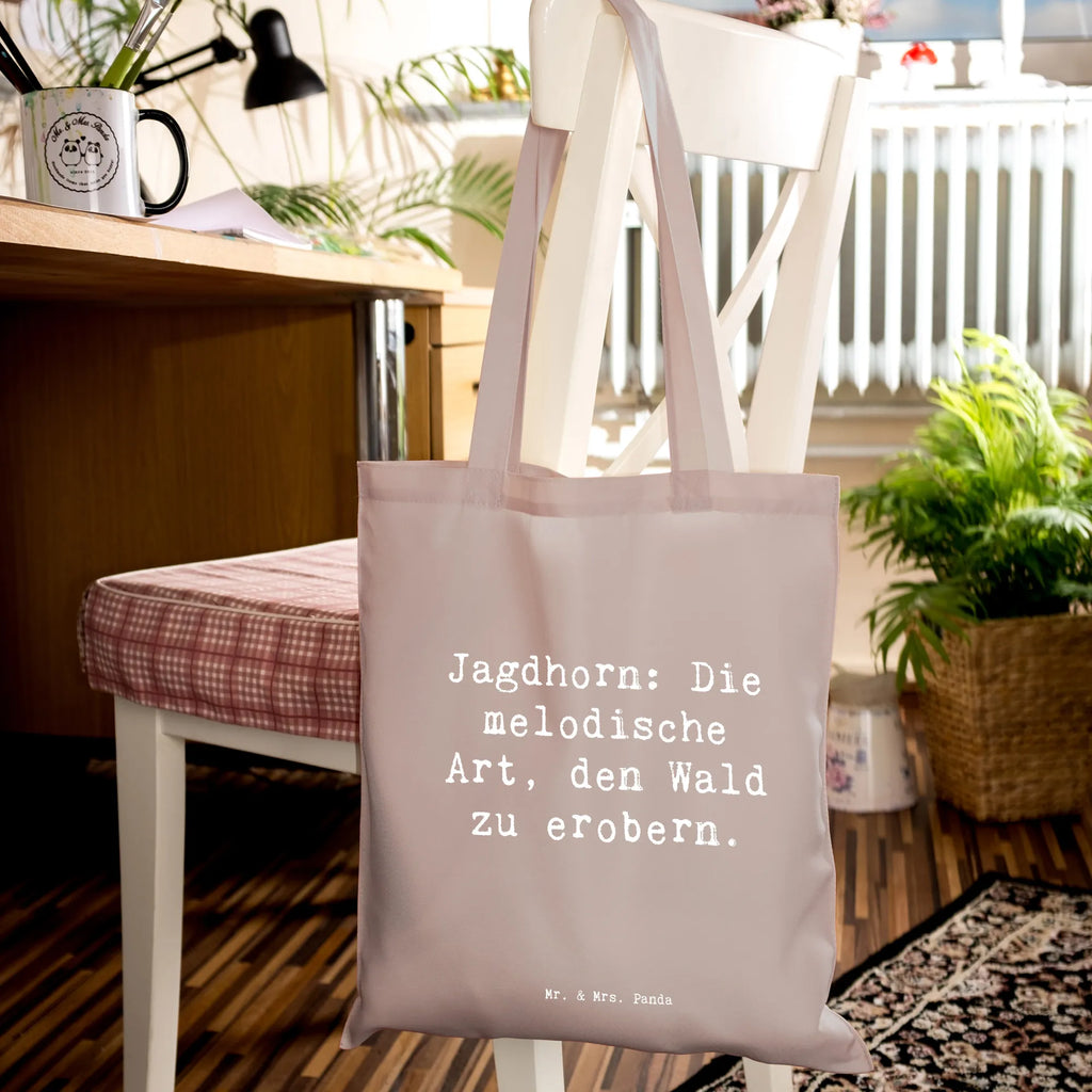Tote bag Saying Jagdhorn: Die melodische Art, den Wald zu erobern. Beuteltasche, Beutel, Einkaufstasche, Jutebeutel, Stoffbeutel, Tasche, Shopper, Umhängetasche, Strandtasche, Schultertasche, Stofftasche, Tragetasche, Badetasche, Jutetasche, Einkaufstüte, Laptoptasche, Instrumente, Geschenke Musiker, Musikliebhaber