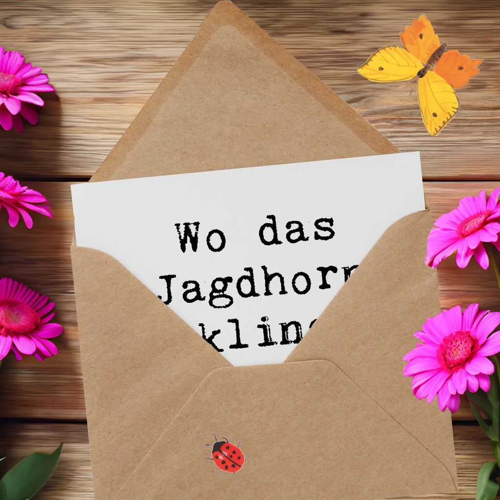 Deluxe Karte Spruch Jagdhorn Melodie Karte, Grußkarte, Klappkarte, Einladungskarte, Glückwunschkarte, Hochzeitskarte, Geburtstagskarte, Hochwertige Grußkarte, Hochwertige Klappkarte, Instrumente, Geschenke Musiker, Musikliebhaber