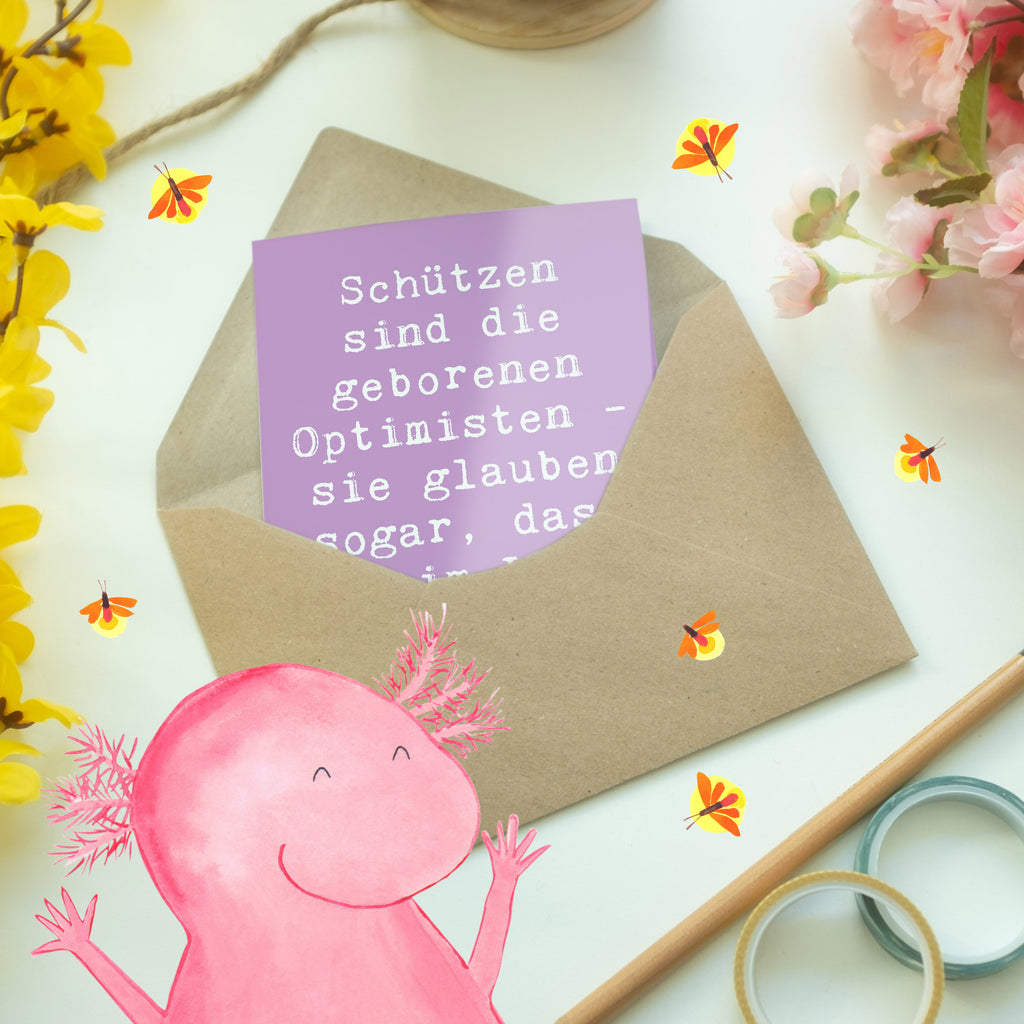 Grußkarte Spruch Schütze Optimist Grußkarte, Klappkarte, Einladungskarte, Glückwunschkarte, Hochzeitskarte, Geburtstagskarte, Karte, Ansichtskarten, Tierkreiszeichen, Sternzeichen, Horoskop, Astrologie, Aszendent