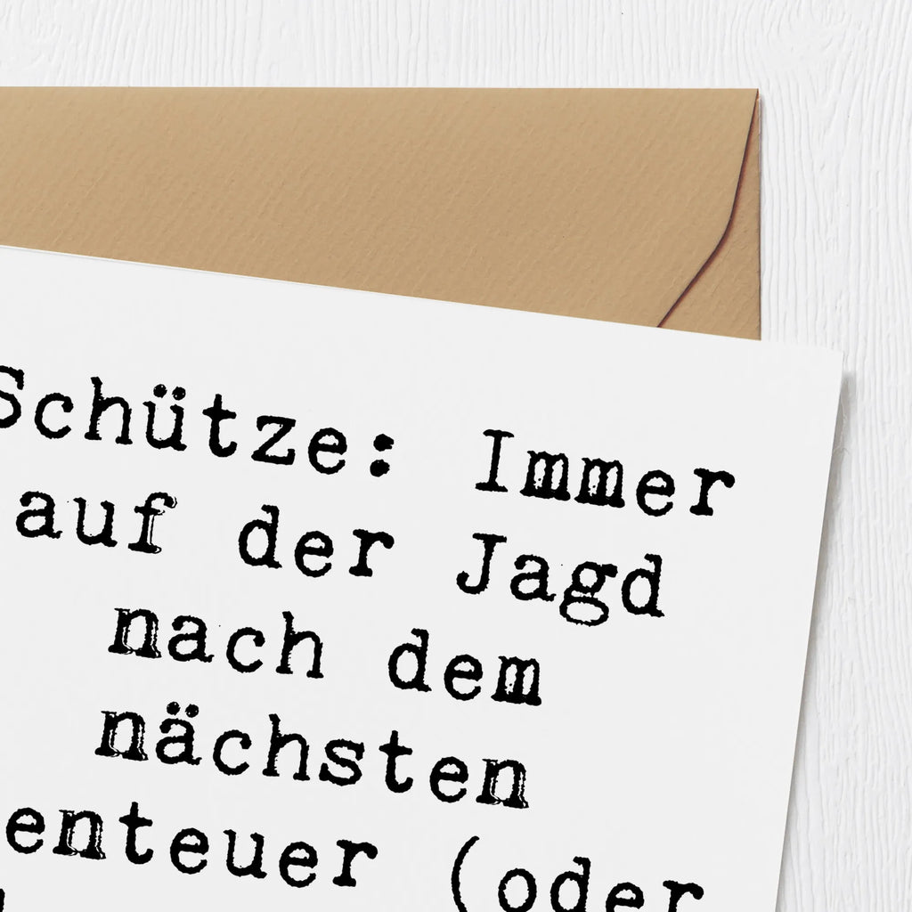 Deluxe Karte Spruch Abenteuer Schütze Karte, Grußkarte, Klappkarte, Einladungskarte, Glückwunschkarte, Hochzeitskarte, Geburtstagskarte, Hochwertige Grußkarte, Hochwertige Klappkarte, Tierkreiszeichen, Sternzeichen, Horoskop, Astrologie, Aszendent