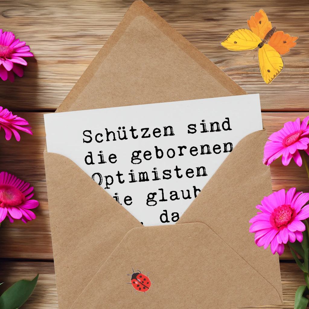 Deluxe Karte Spruch Schütze Optimist Karte, Grußkarte, Klappkarte, Einladungskarte, Glückwunschkarte, Hochzeitskarte, Geburtstagskarte, Hochwertige Grußkarte, Hochwertige Klappkarte, Tierkreiszeichen, Sternzeichen, Horoskop, Astrologie, Aszendent