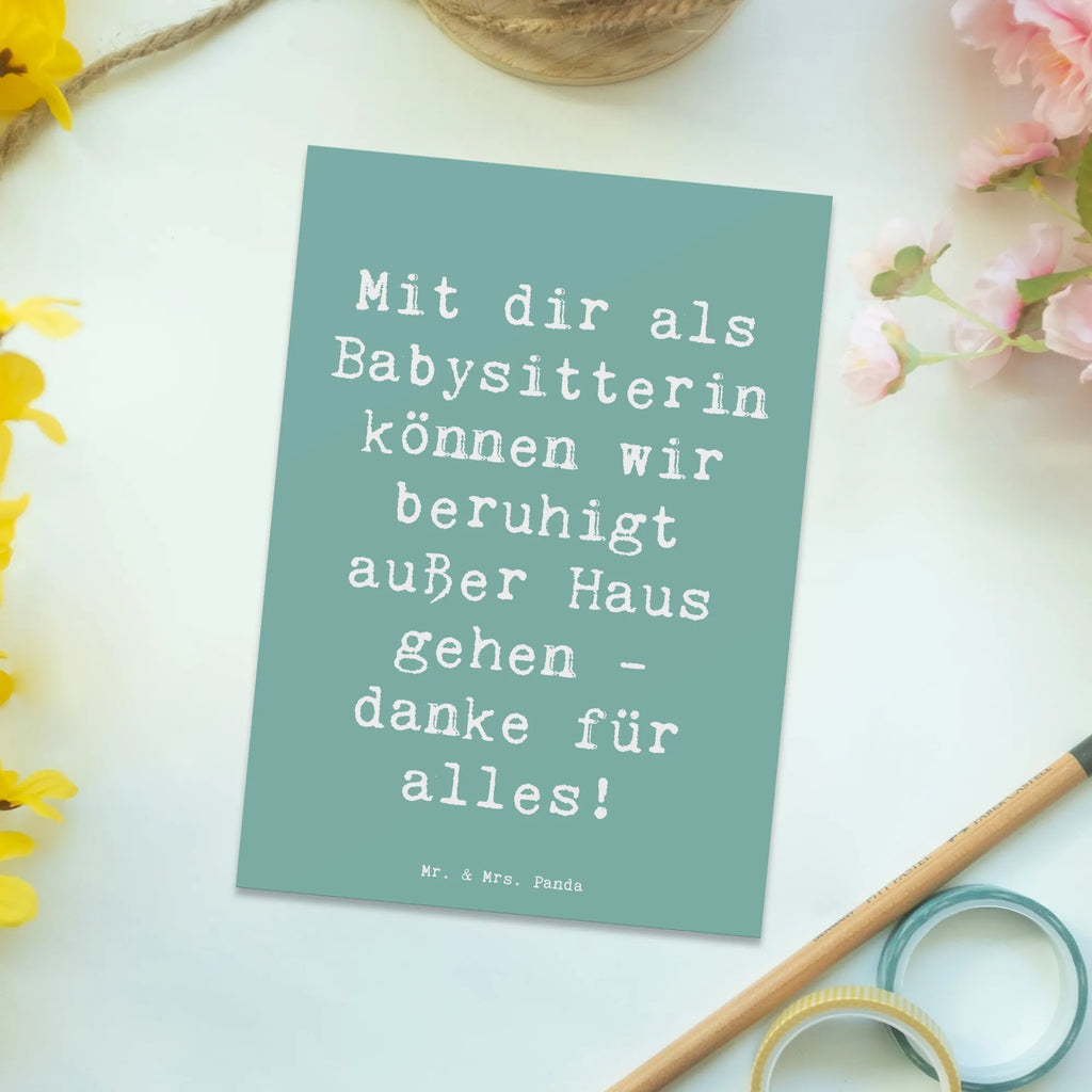 Postkarte Mit dir als Babysitterin können wir beruhigt außer Haus gehen - danke für alles! Postkarte, Karte, Geschenkkarte, Grußkarte, Einladung, Ansichtskarte, Geburtstagskarte, Einladungskarte, Dankeskarte, Ansichtskarten, Einladung Geburtstag, Einladungskarten Geburtstag