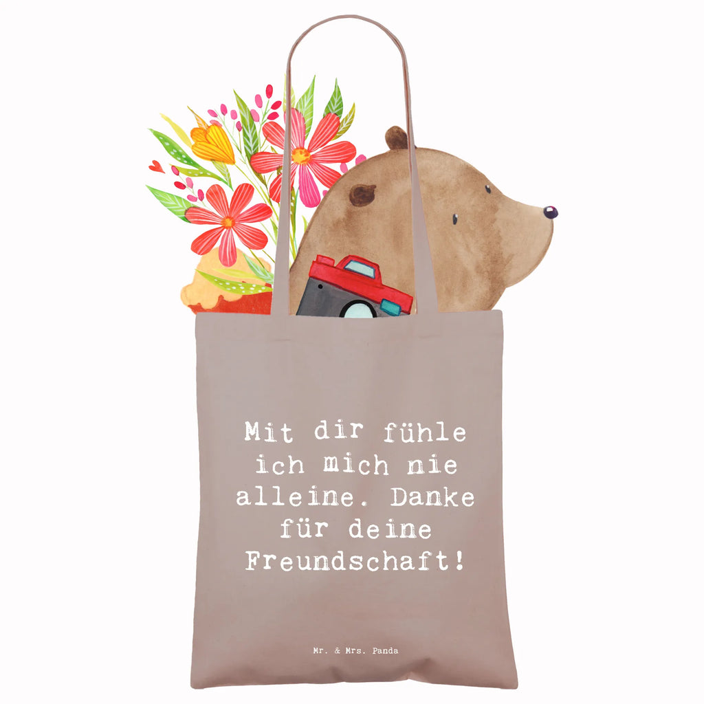 Tragetasche Mit dir fühle ich mich nie alleine. Danke für deine Freundschaft! Beuteltasche, Beutel, Einkaufstasche, Jutebeutel, Stoffbeutel, Tasche, Shopper, Umhängetasche, Strandtasche, Schultertasche, Stofftasche, Tragetasche, Badetasche, Jutetasche, Einkaufstüte, Laptoptasche