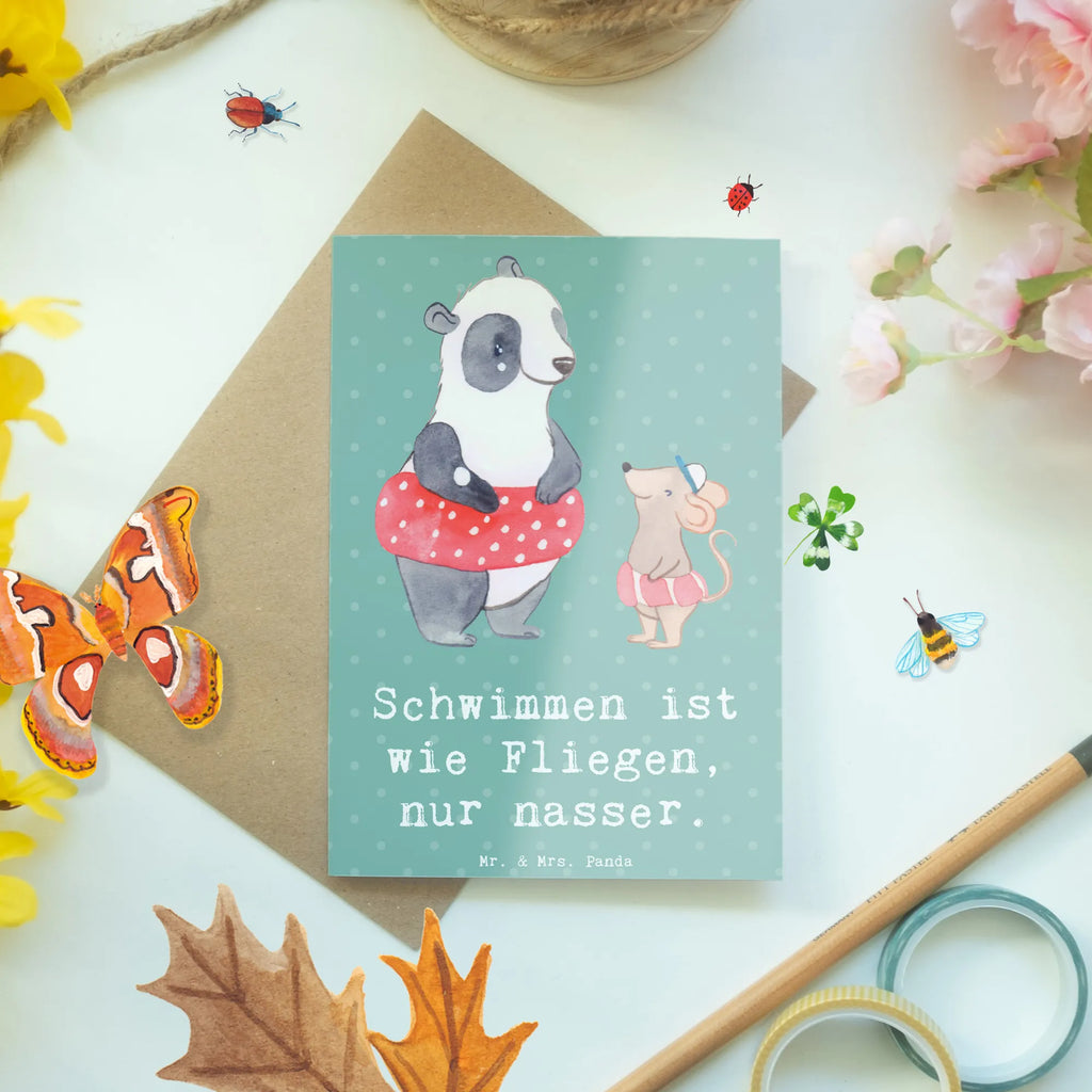 Grußkarte Schwimmen wie Fliegen Grußkarte, Klappkarte, Einladungskarte, Glückwunschkarte, Hochzeitskarte, Geburtstagskarte, Karte, Ansichtskarten, Geschenk, Sport, Sportart, Hobby, Schenken, Danke, Dankeschön, Auszeichnung, Gewinn, Sportler